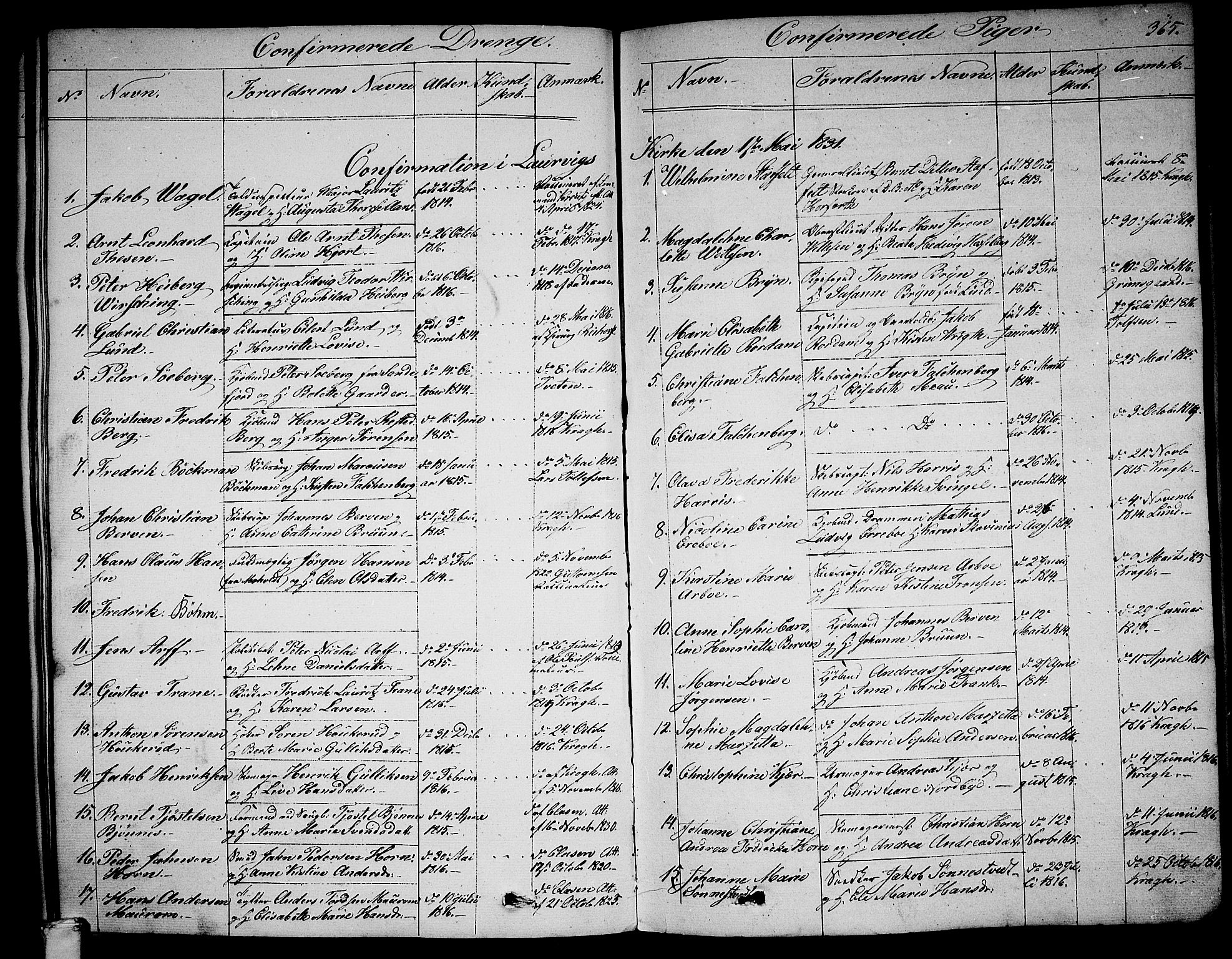 Larvik kirkebøker, SAKO/A-352/G/Ga/L0003b: Parish register (copy) no. I 3B, 1830-1870, p. 365