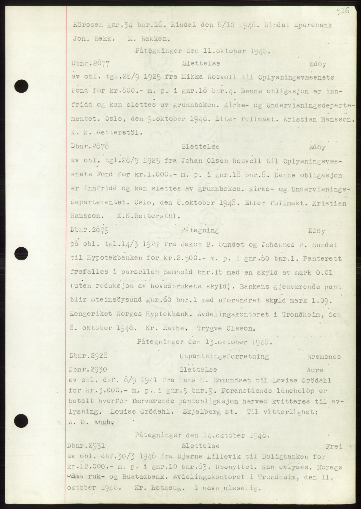 Nordmøre sorenskriveri, SAT/A-4132/1/2/2Ca: Mortgage book no. C82b, 1946-1951, Diary no: : 2877/1948