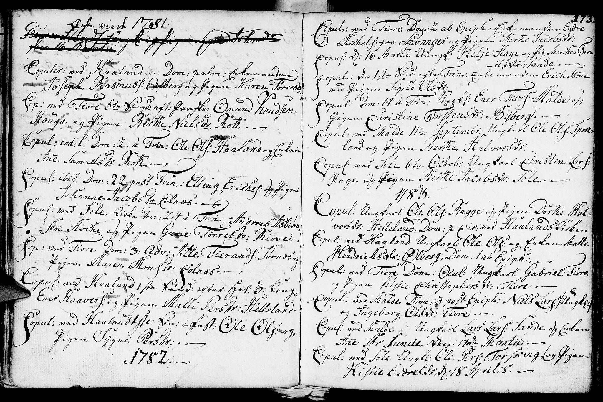 Håland sokneprestkontor, SAST/A-101802/001/30BA/L0002: Parish register (official) no. A 2, 1722-1794, p. 173