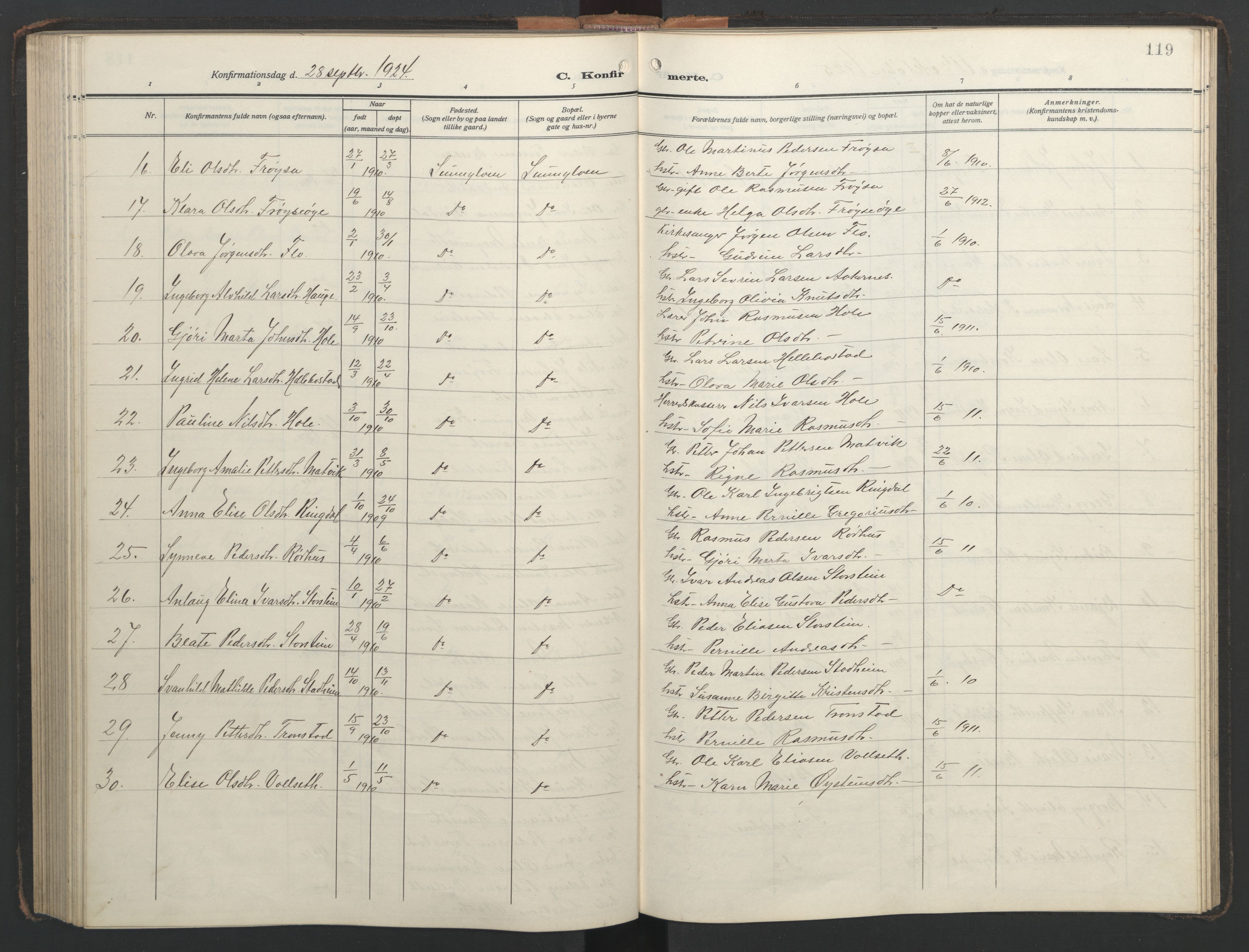 Ministerialprotokoller, klokkerbøker og fødselsregistre - Møre og Romsdal, AV/SAT-A-1454/517/L0232: Parish register (copy) no. 517C05, 1910-1946, p. 119