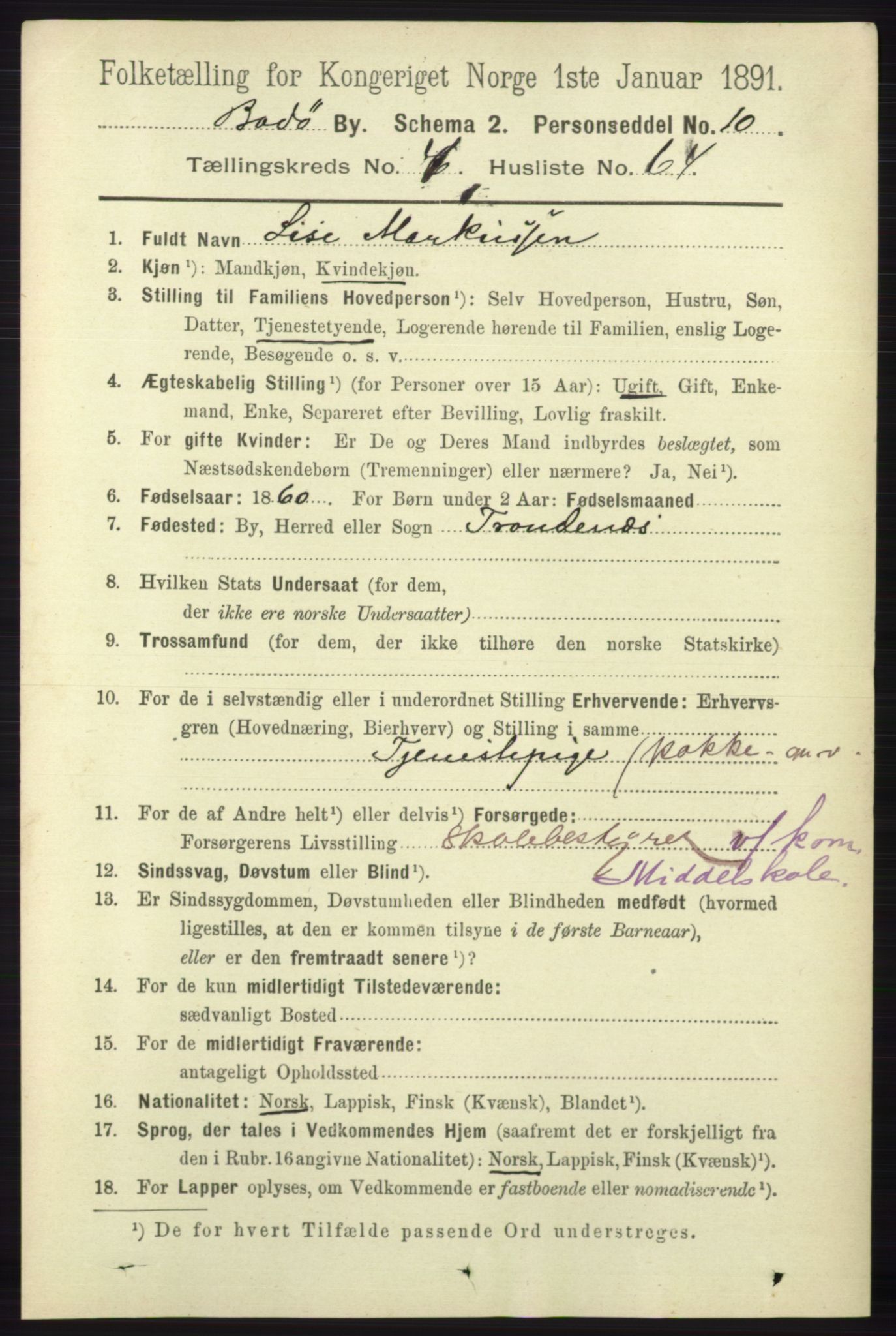 RA, 1891 census for 1804 Bodø, 1891, p. 3797