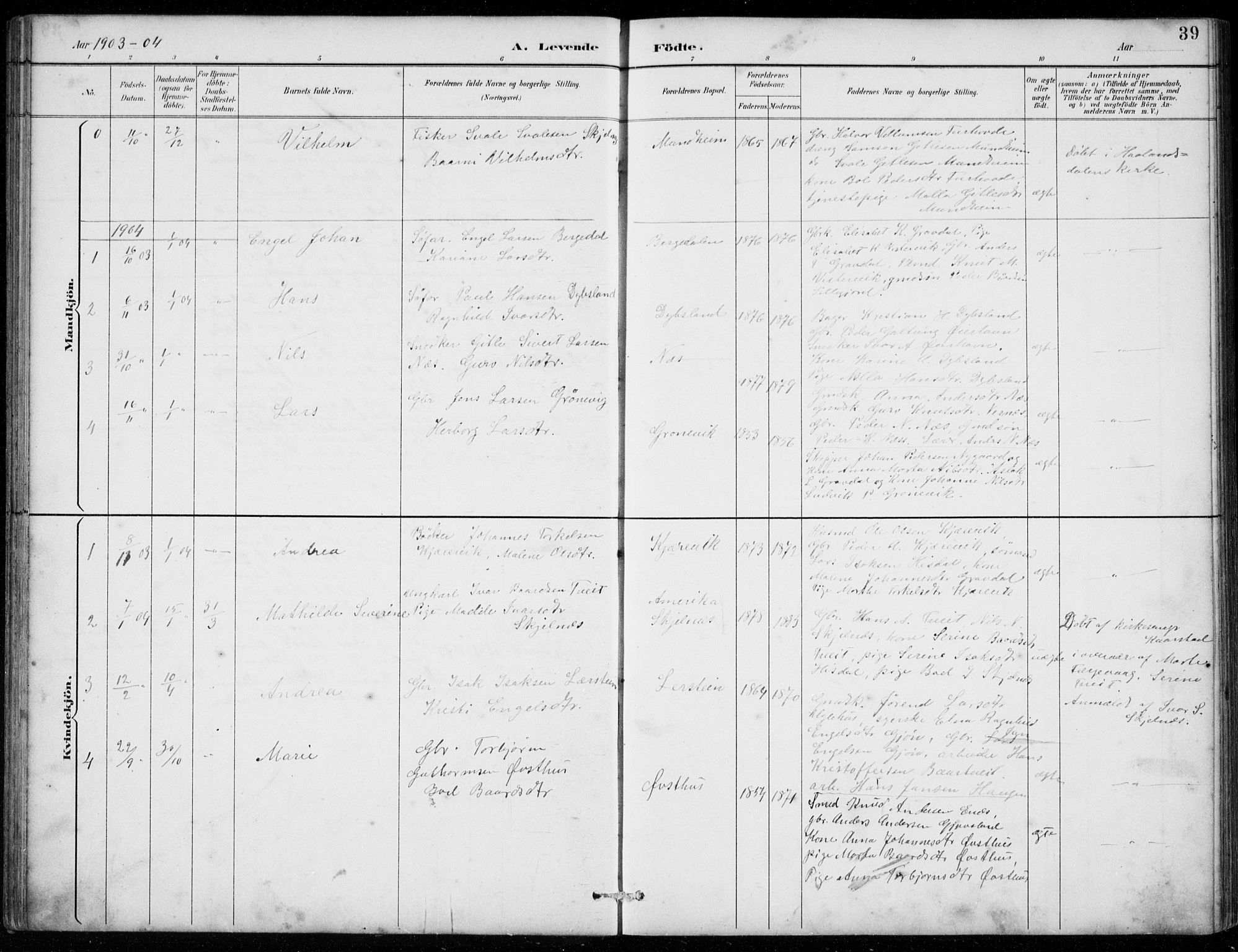 Strandebarm sokneprestembete, SAB/A-78401/H/Hab: Parish register (copy) no. C  1, 1891-1913, p. 39