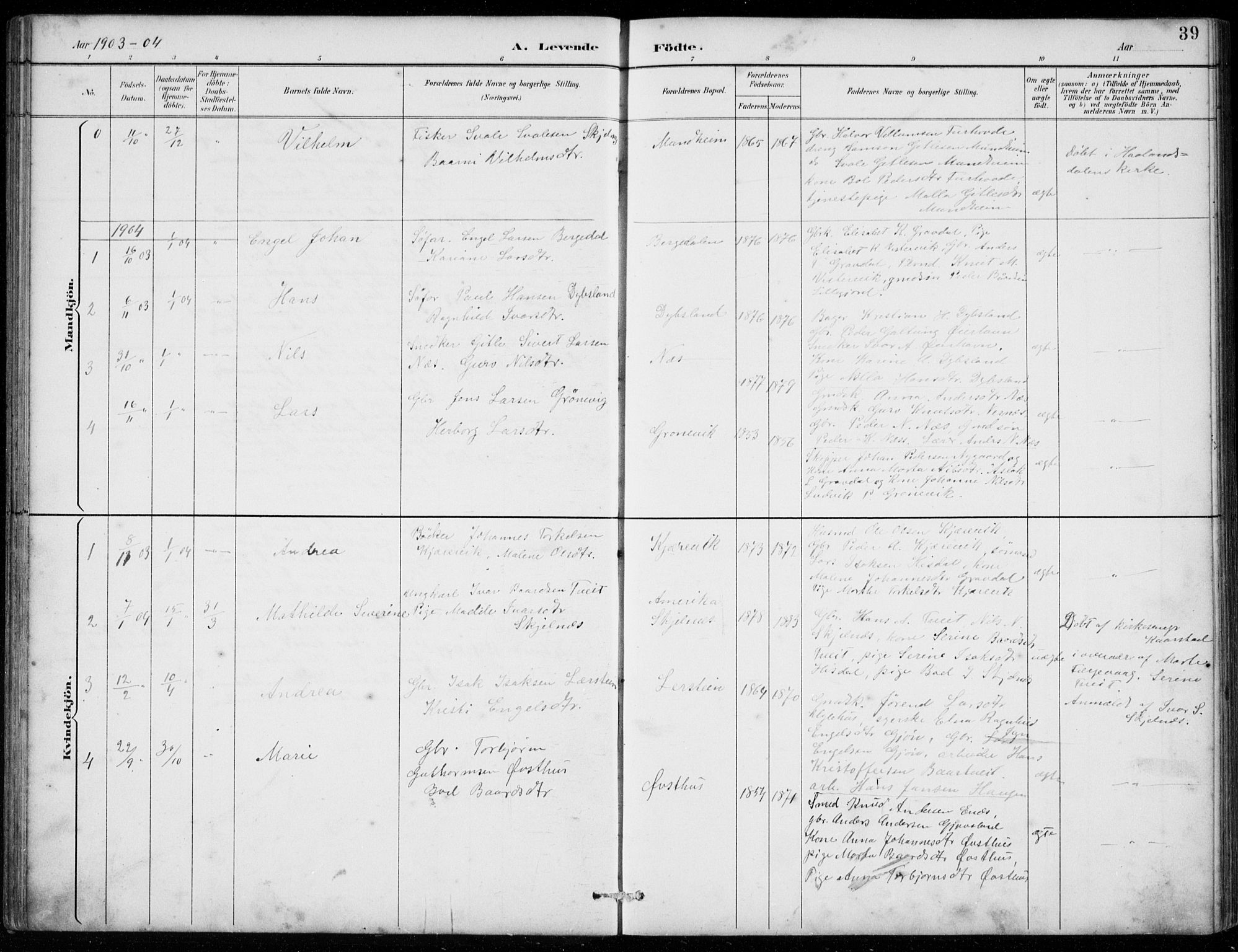 Strandebarm sokneprestembete, AV/SAB-A-78401/H/Hab: Parish register (copy) no. C  1, 1891-1913, p. 39