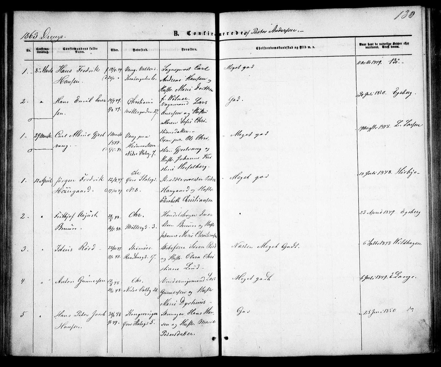 Trefoldighet prestekontor Kirkebøker, AV/SAO-A-10882/F/Fb/L0001: Parish register (official) no. II 1, 1858-1871, p. 130