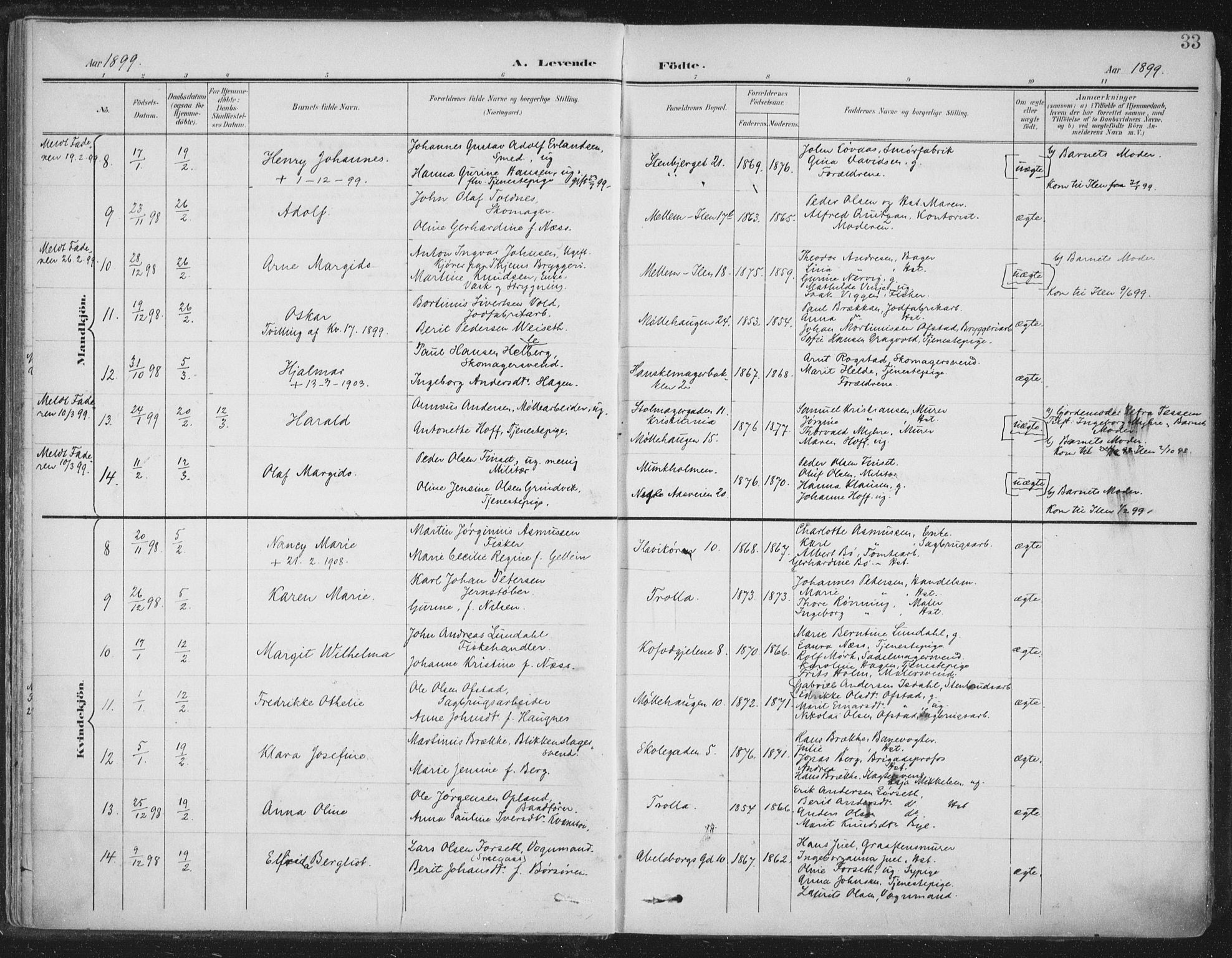 Ministerialprotokoller, klokkerbøker og fødselsregistre - Sør-Trøndelag, SAT/A-1456/603/L0167: Parish register (official) no. 603A06, 1896-1932, p. 33