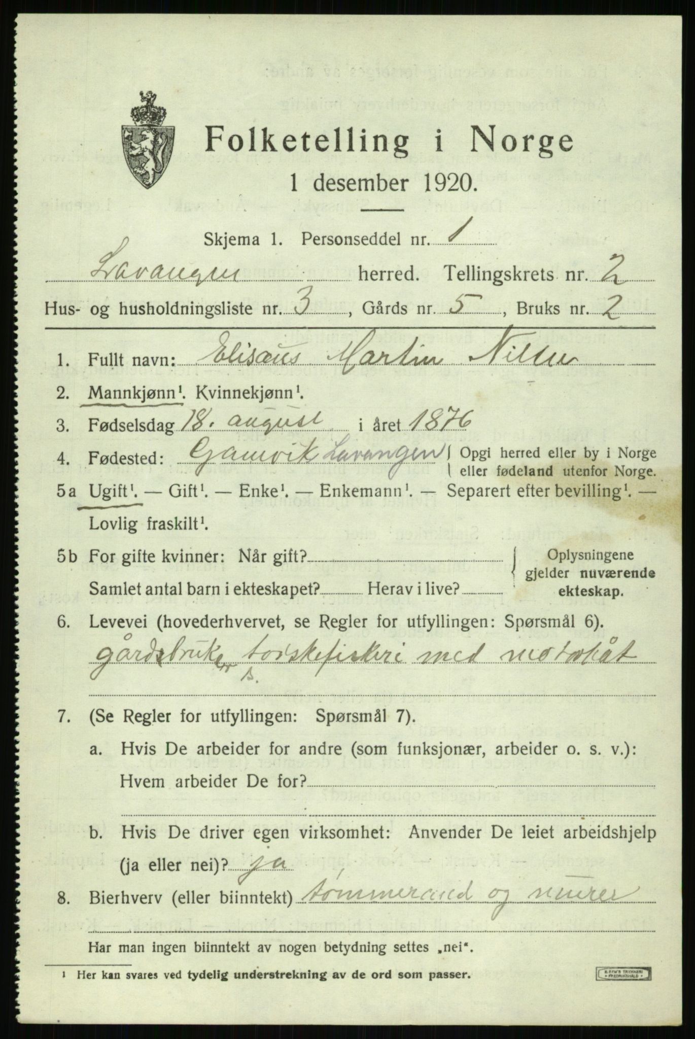 SATØ, 1920 census for Lavangen, 1920, p. 963