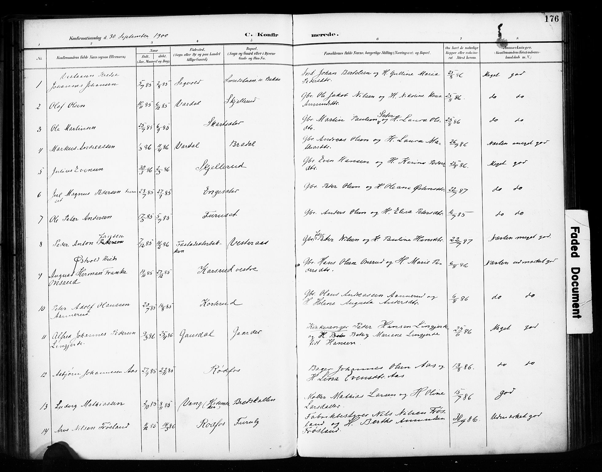 Vestre Toten prestekontor, SAH/PREST-108/H/Ha/Haa/L0011: Parish register (official) no. 11, 1895-1906, p. 176