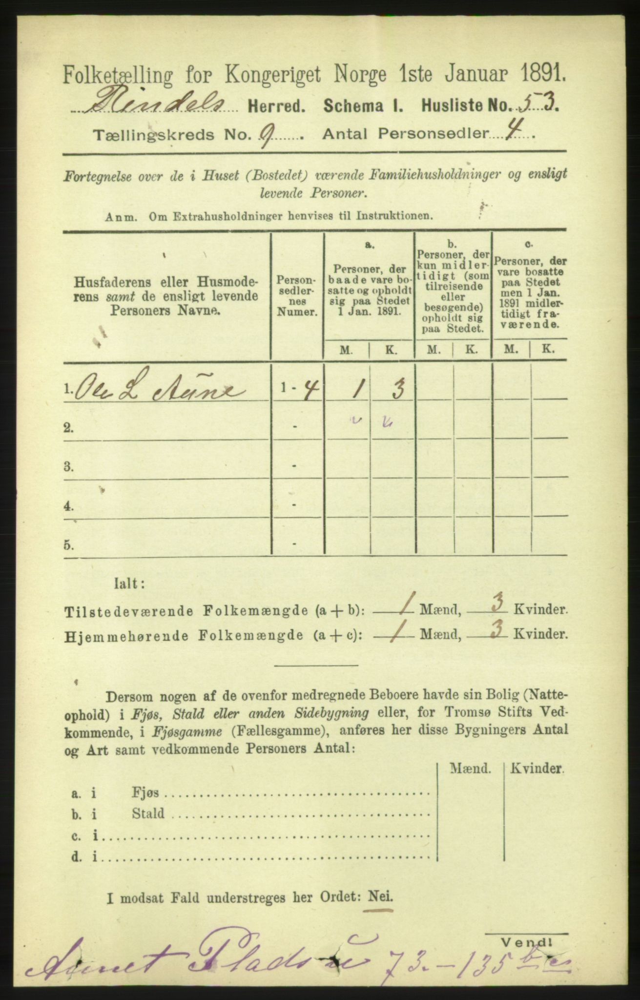 RA, 1891 census for 1567 Rindal, 1891, p. 2875