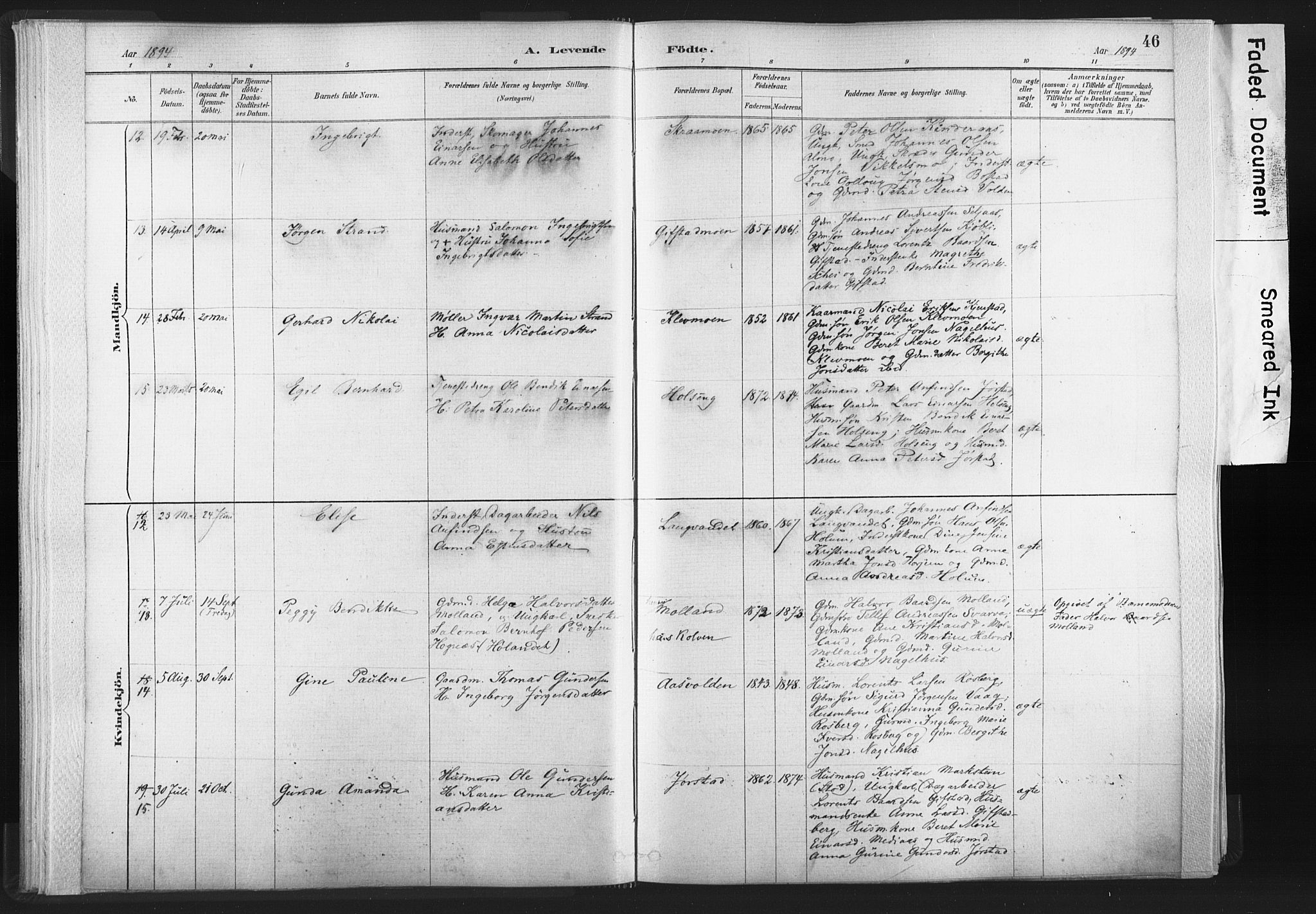 Ministerialprotokoller, klokkerbøker og fødselsregistre - Nord-Trøndelag, SAT/A-1458/749/L0474: Parish register (official) no. 749A08, 1887-1903, p. 46