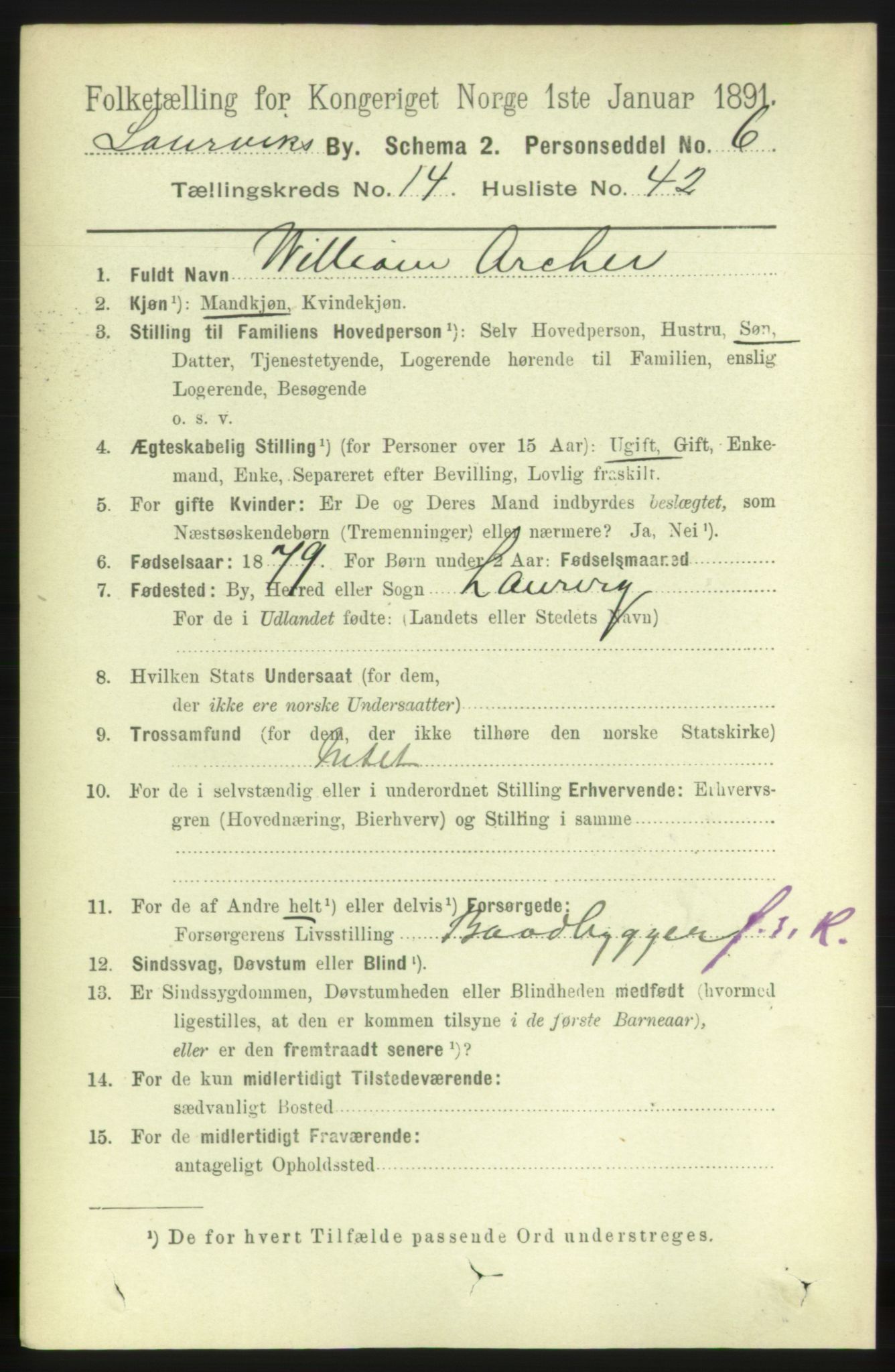 RA, 1891 census for 0707 Larvik, 1891, p. 11323