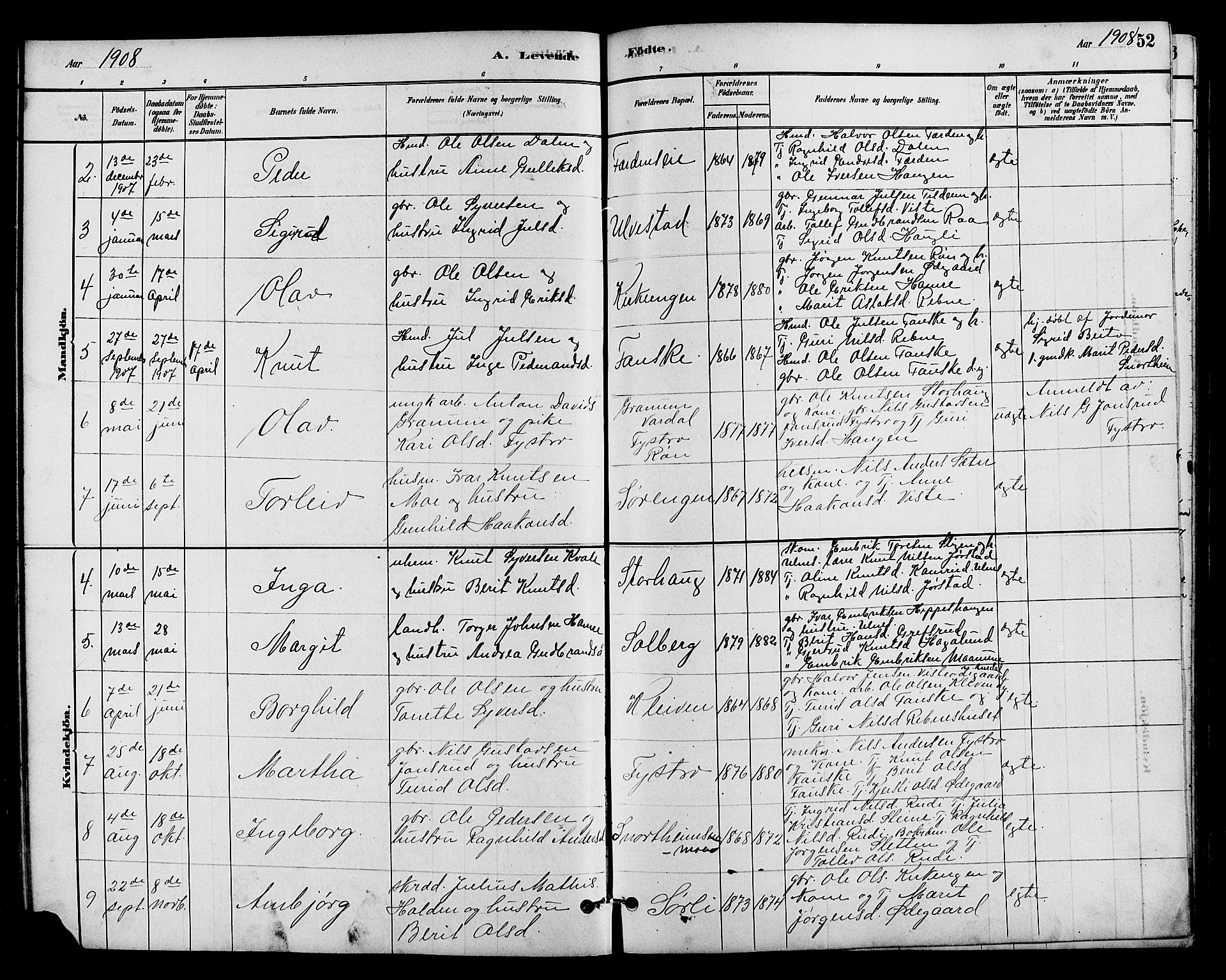 Vestre Slidre prestekontor, SAH/PREST-136/H/Ha/Hab/L0005: Parish register (copy) no. 5, 1881-1913, p. 52
