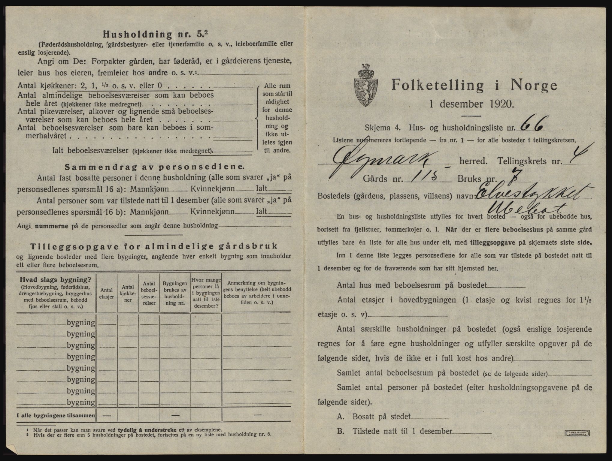 SAO, 1920 census for Øymark, 1920, p. 537