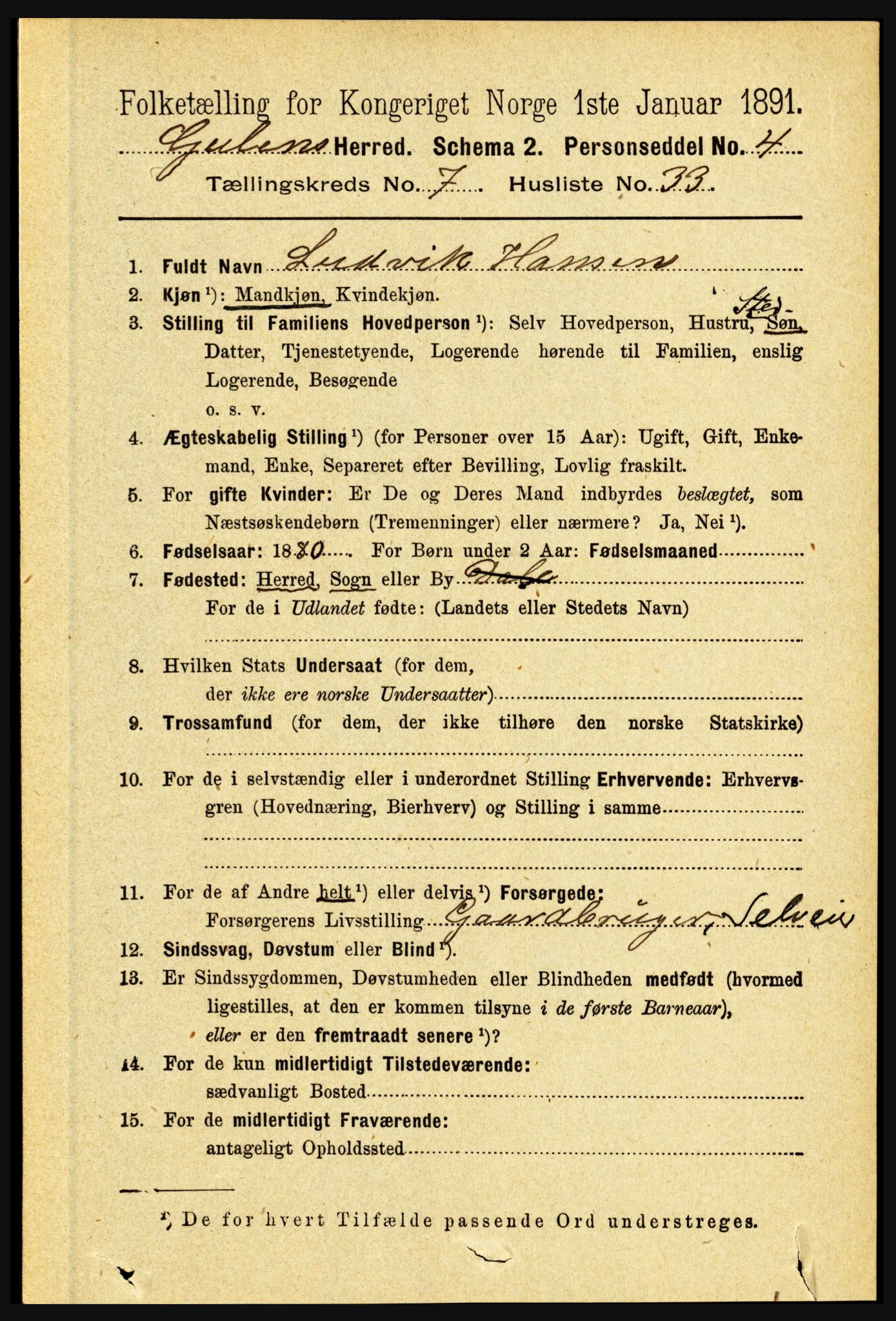 RA, 1891 census for 1411 Gulen, 1891, p. 2400