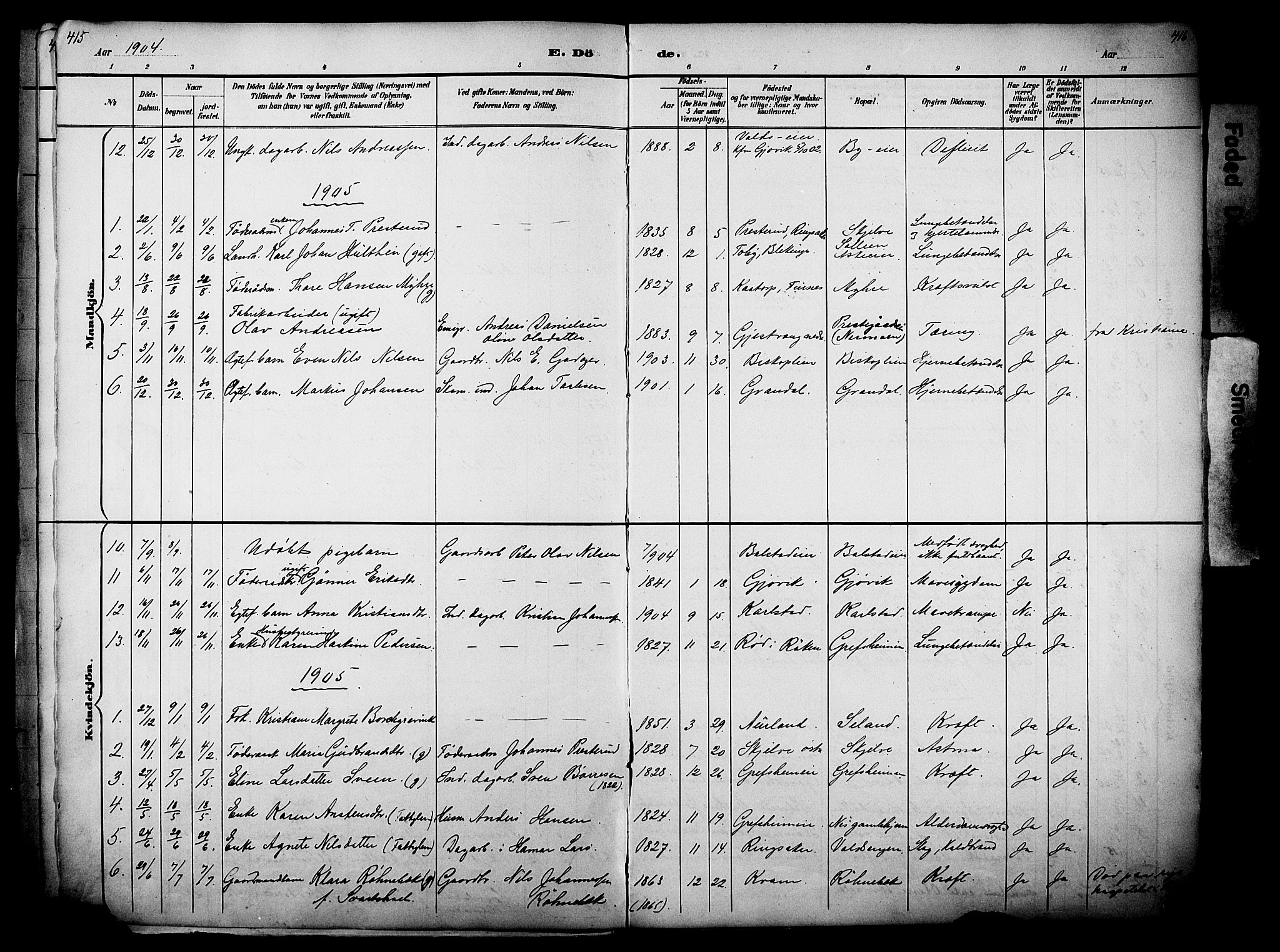 Nes prestekontor, Hedmark, SAH/PREST-020/L/La/L0006: Parish register (copy) no. 6, 1890-1932, p. 415-416