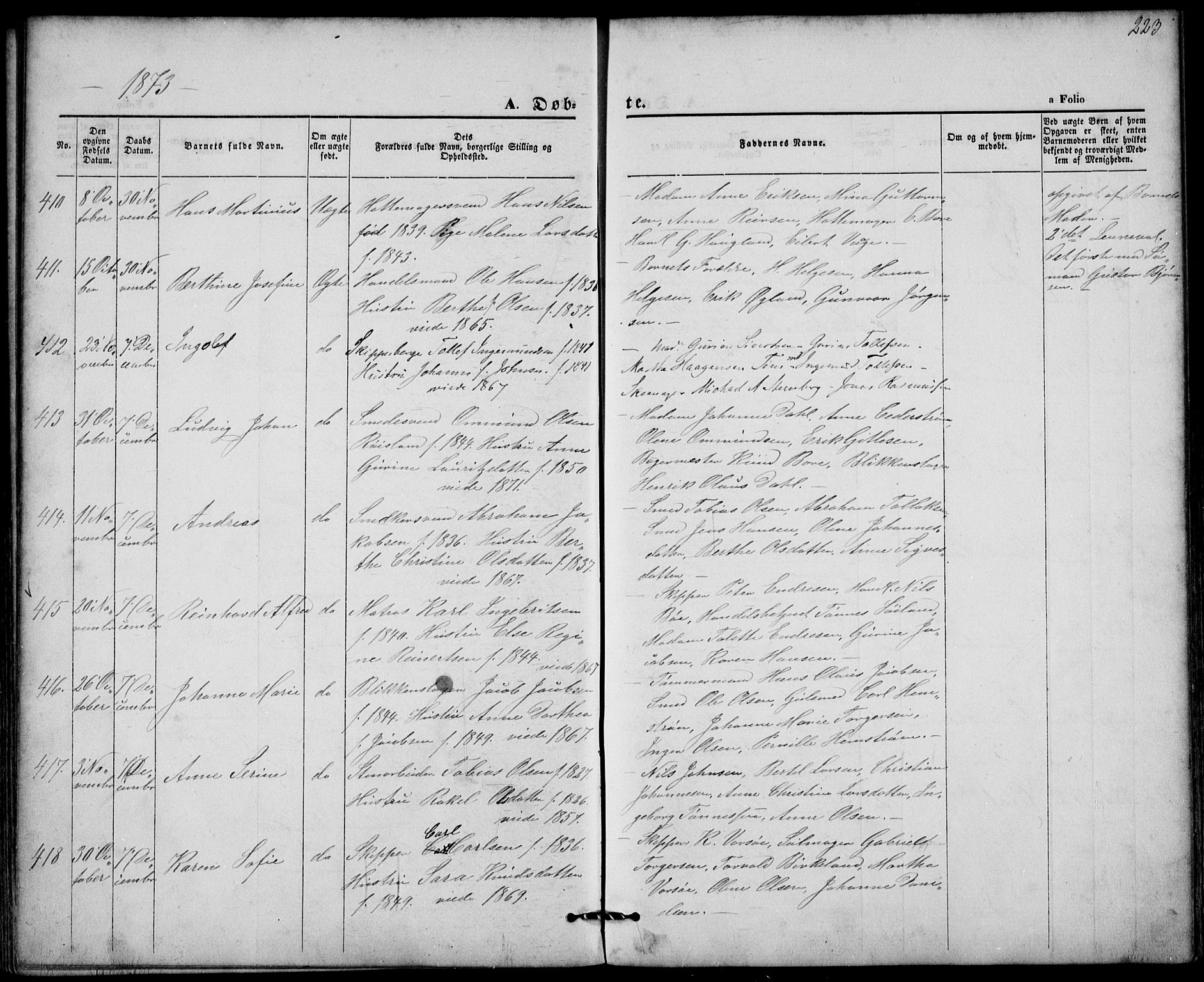 St. Petri sokneprestkontor, AV/SAST-A-101813/001/30/30BA/L0008: Parish register (official) no. A 8, 1868-1876, p. 223