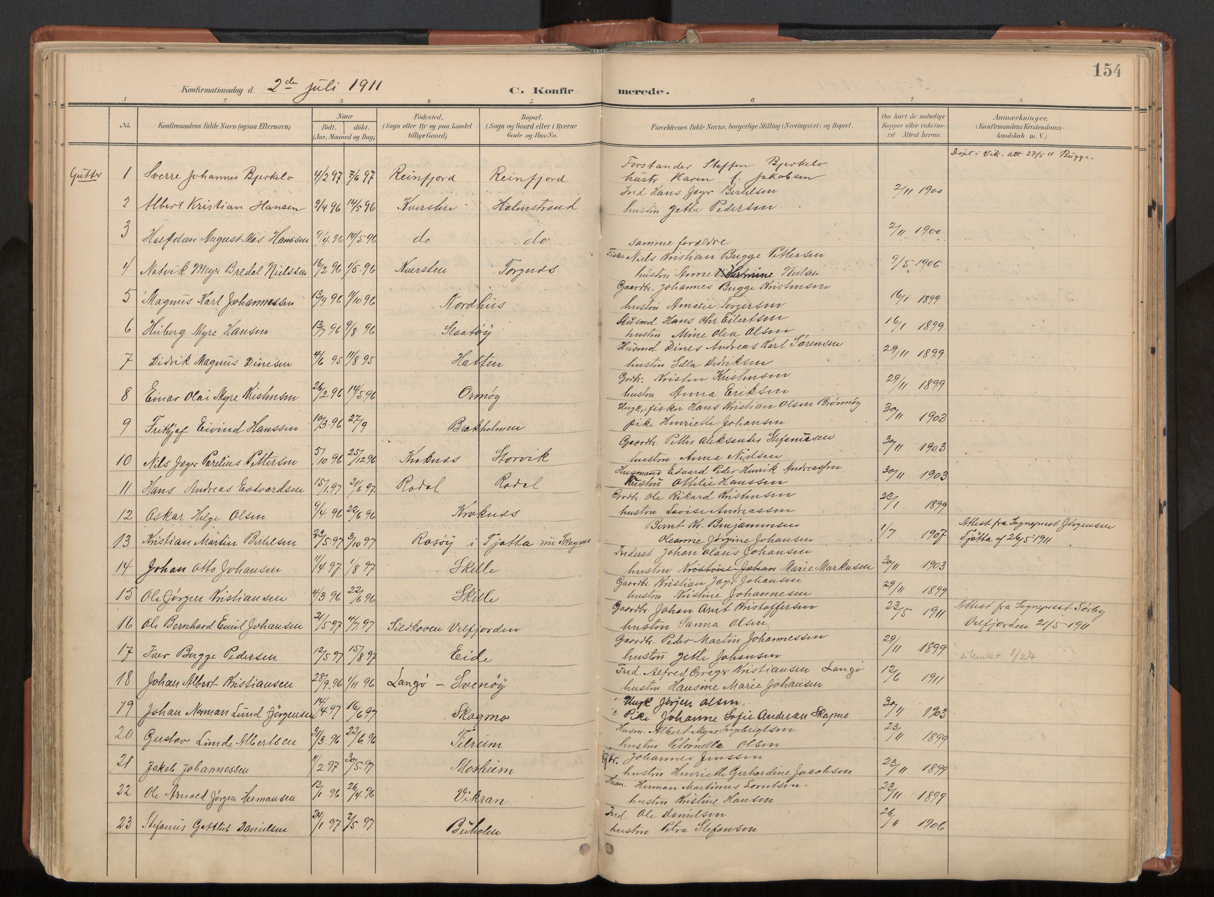 Ministerialprotokoller, klokkerbøker og fødselsregistre - Nordland, SAT/A-1459/813/L0201: Parish register (official) no. 813A11, 1901-1918, p. 154