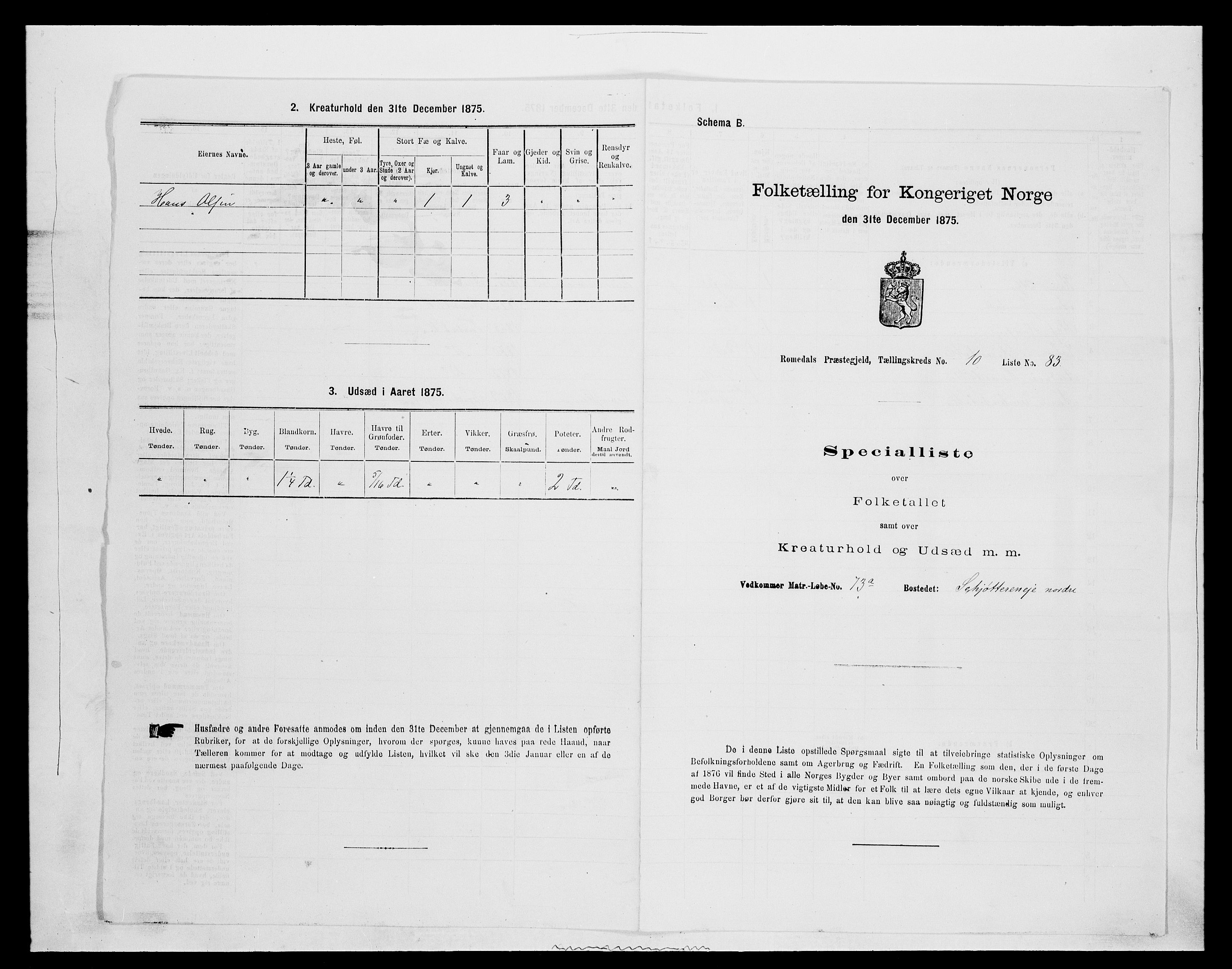 SAH, 1875 census for 0416P Romedal, 1875, p. 1705