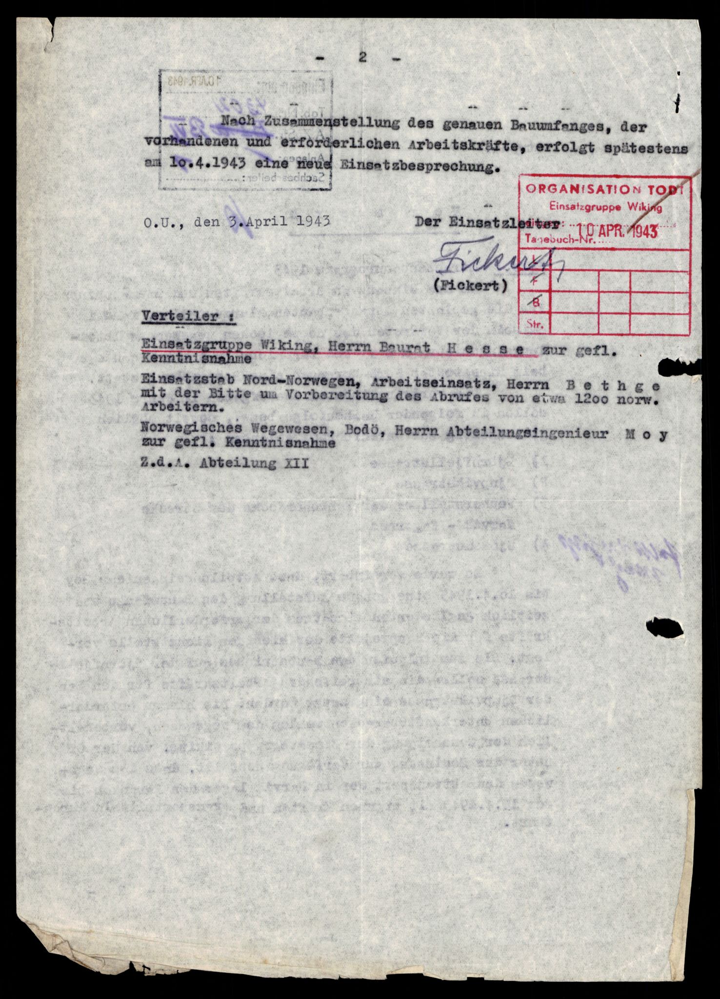 Forsvarets Overkommando. 2 kontor. Arkiv 11.4. Spredte tyske arkivsaker, AV/RA-RAFA-7031/D/Dar/Darb/L0001: Reichskommissariat - Hauptabteilung Technik und Verkehr, 1940-1944, p. 186