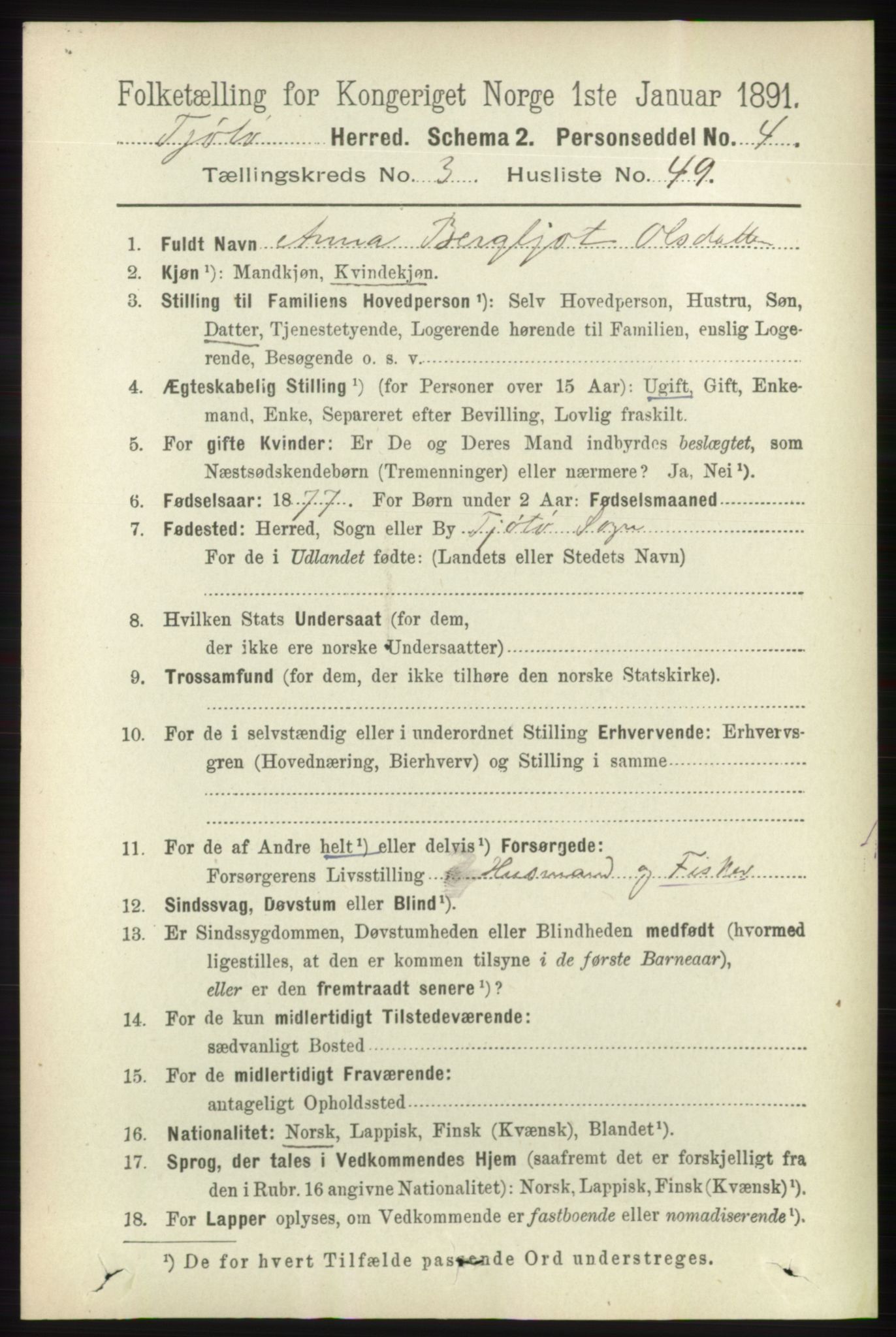 RA, 1891 census for 1817 Tjøtta, 1891, p. 1697