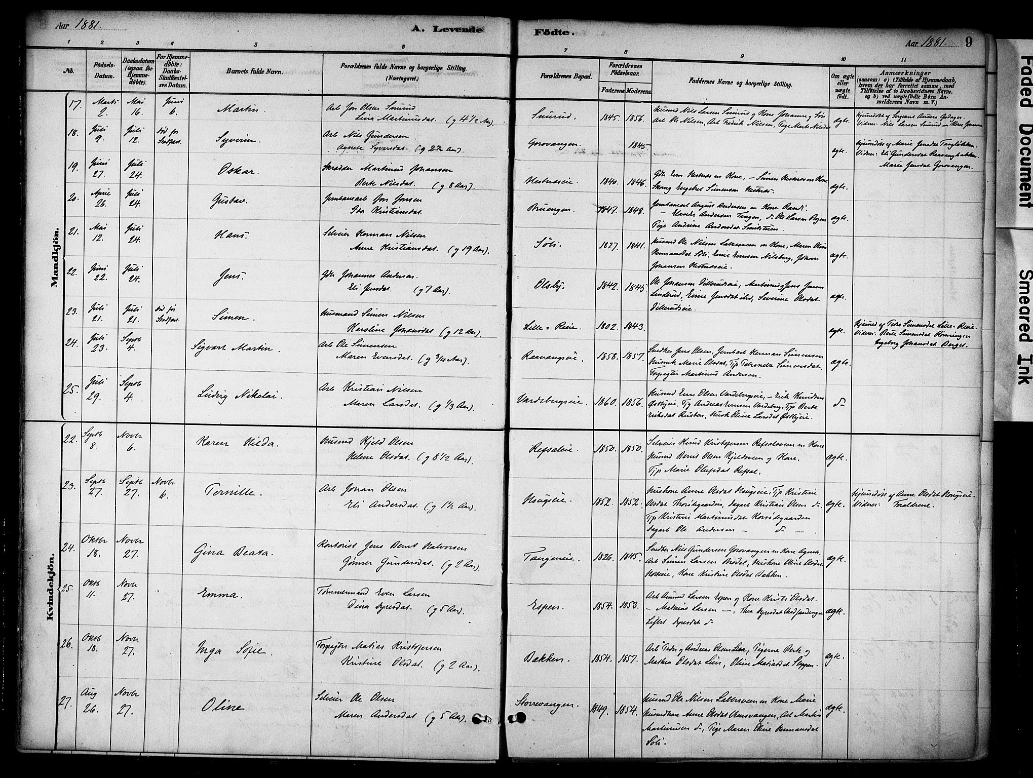 Stange prestekontor, AV/SAH-PREST-002/K/L0018: Parish register (official) no. 18, 1880-1896, p. 9