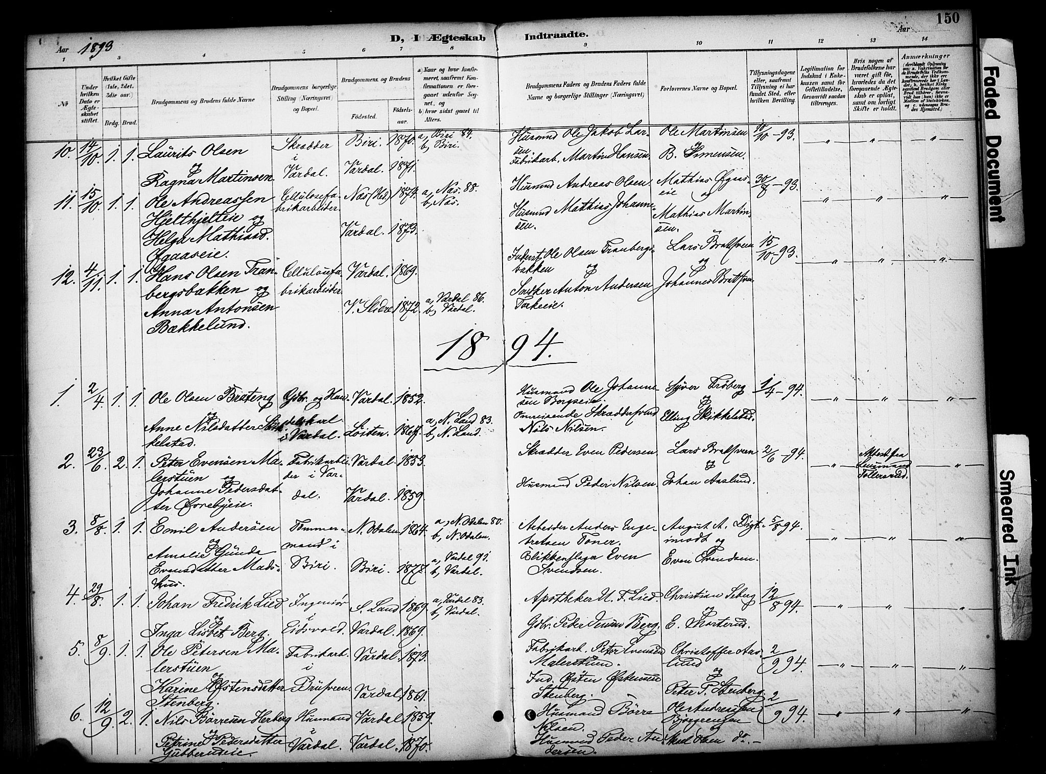 Vardal prestekontor, SAH/PREST-100/H/Ha/Haa/L0012: Parish register (official) no. 12, 1893-1904, p. 150