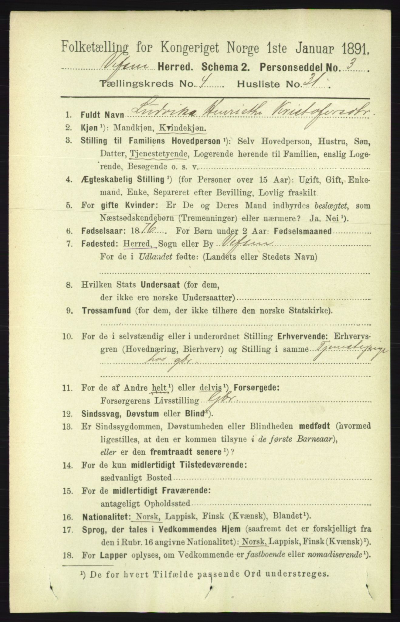 RA, 1891 census for 1824 Vefsn, 1891, p. 1839