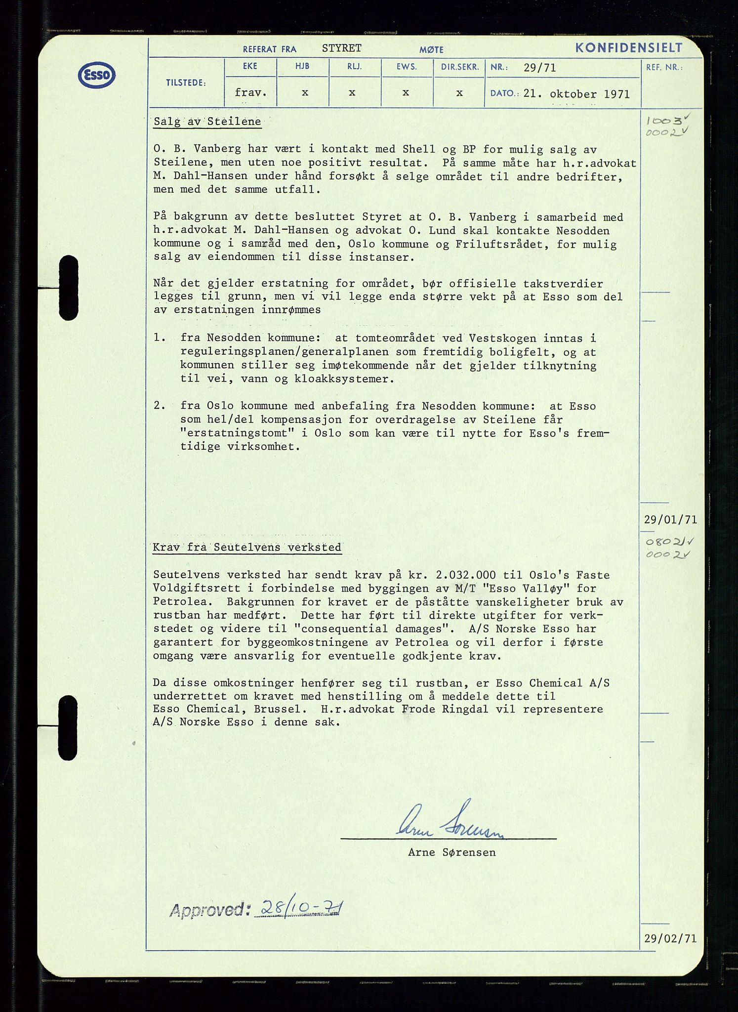 Pa 0982 - Esso Norge A/S, AV/SAST-A-100448/A/Aa/L0003/0002: Den administrerende direksjon Board minutes (styrereferater) og Bedriftforsamlingsprotokoll / Den administrerende direksjon Board minutes (styrereferater), 1970-1974, p. 136