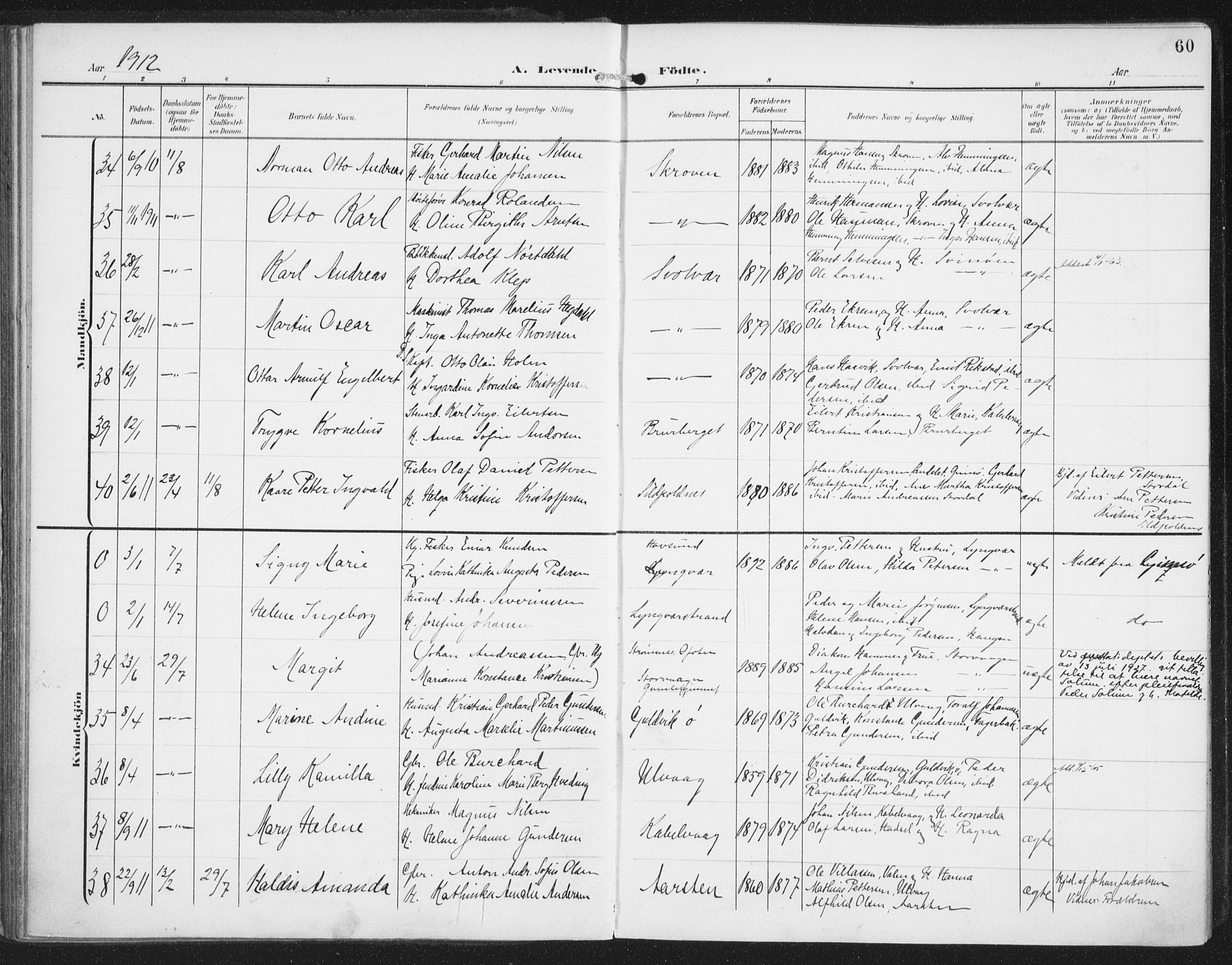 Ministerialprotokoller, klokkerbøker og fødselsregistre - Nordland, SAT/A-1459/874/L1063: Parish register (official) no. 874A07, 1907-1915, p. 60