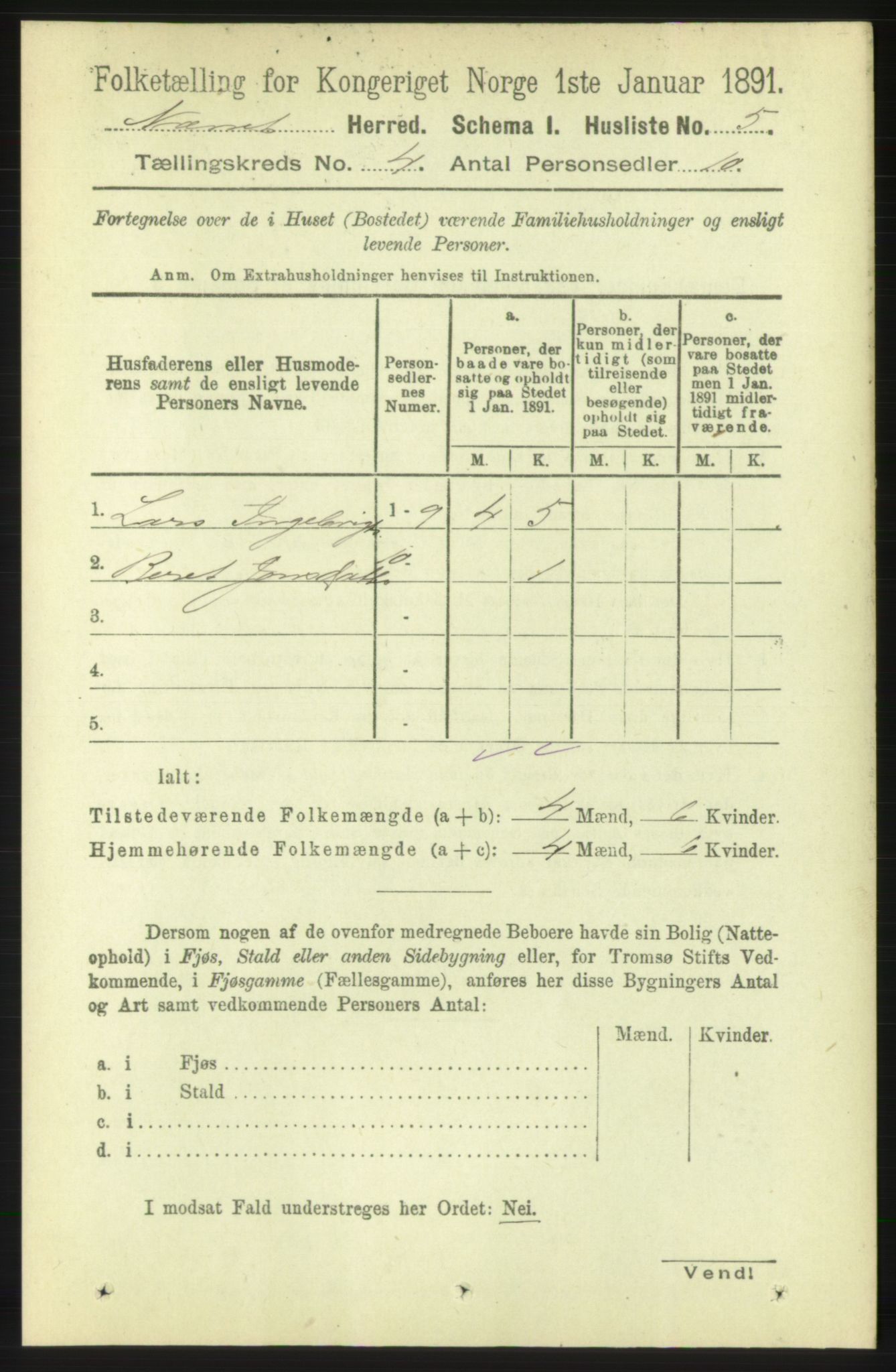 RA, 1891 census for 1543 Nesset, 1891, p. 1639