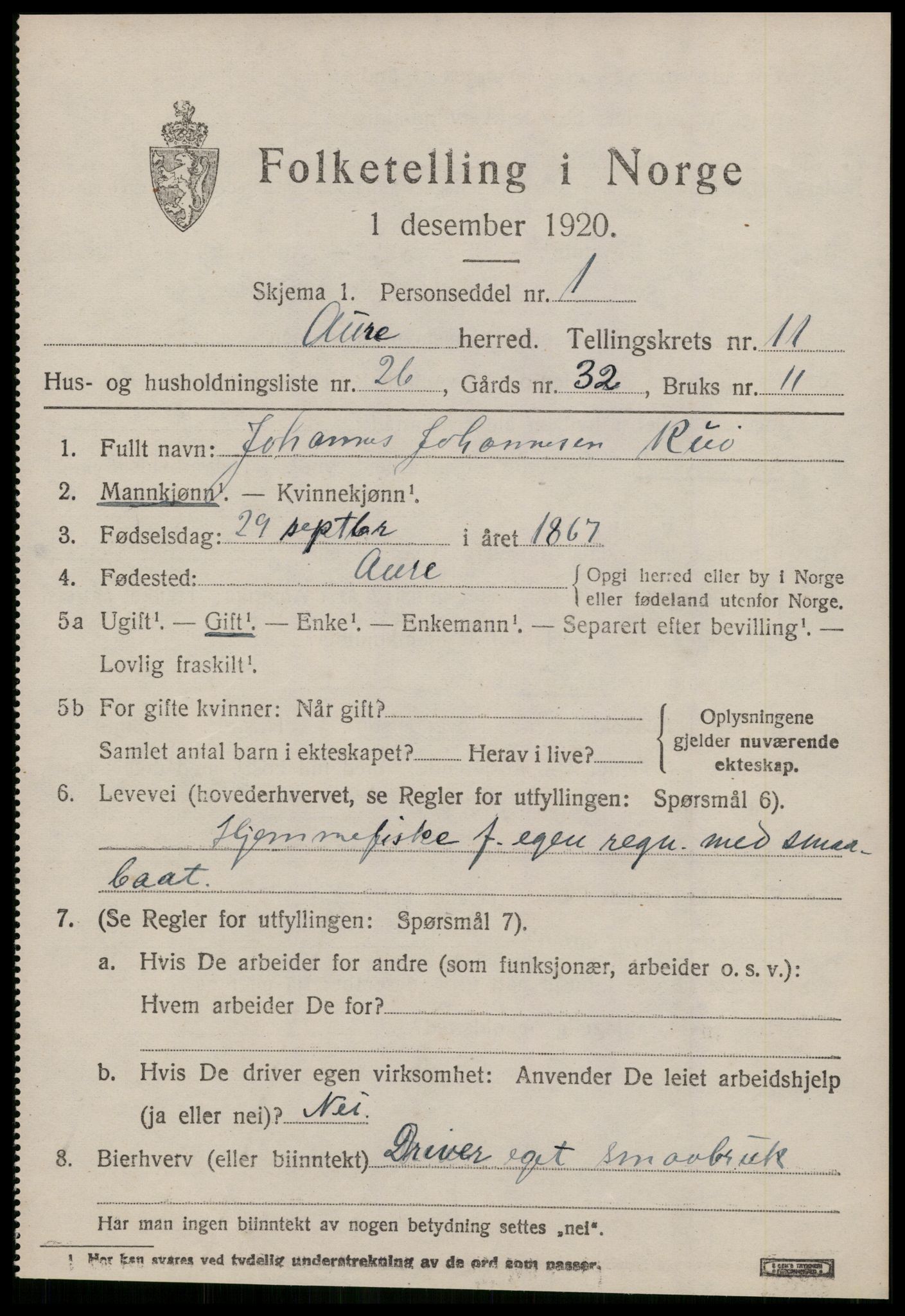 SAT, 1920 census for Aure, 1920, p. 4528