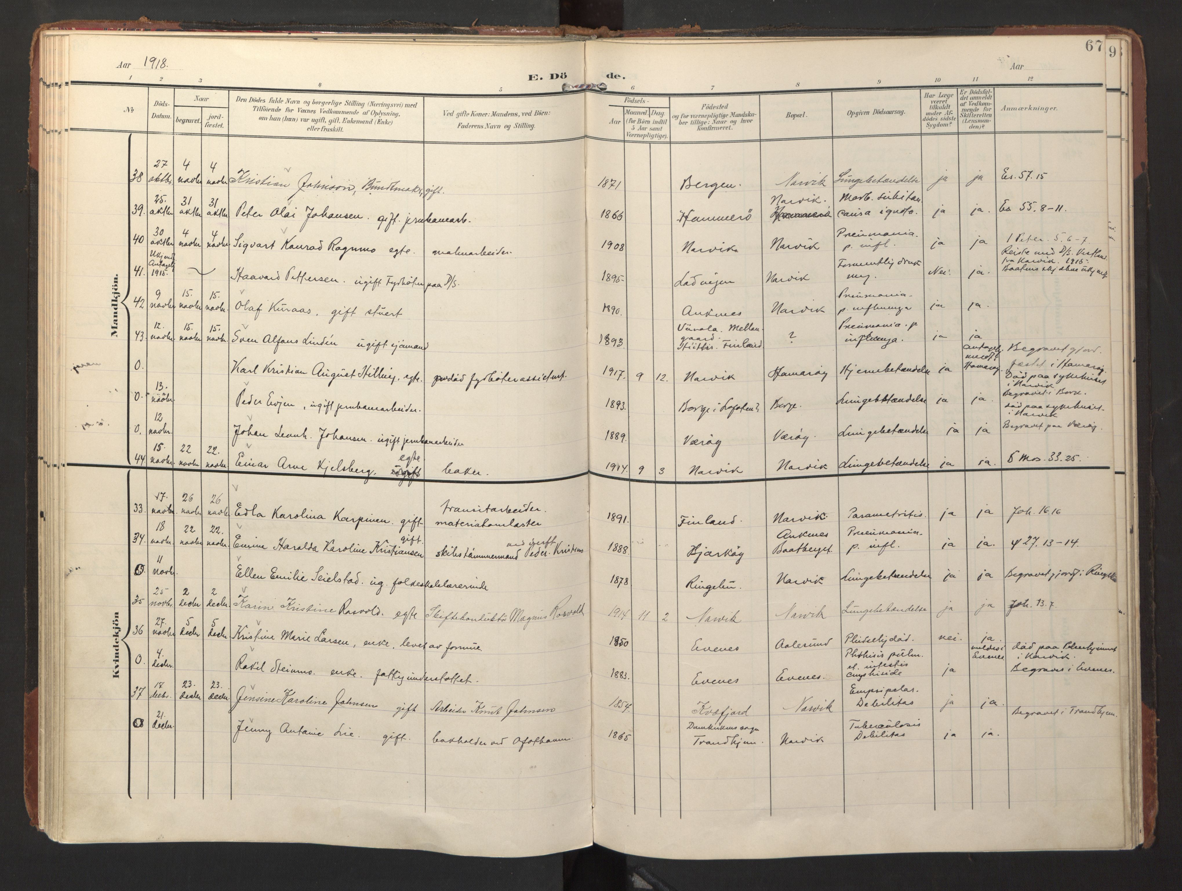 Ministerialprotokoller, klokkerbøker og fødselsregistre - Nordland, AV/SAT-A-1459/871/L1000: Parish register (official) no. 871A16, 1902-1925, p. 67