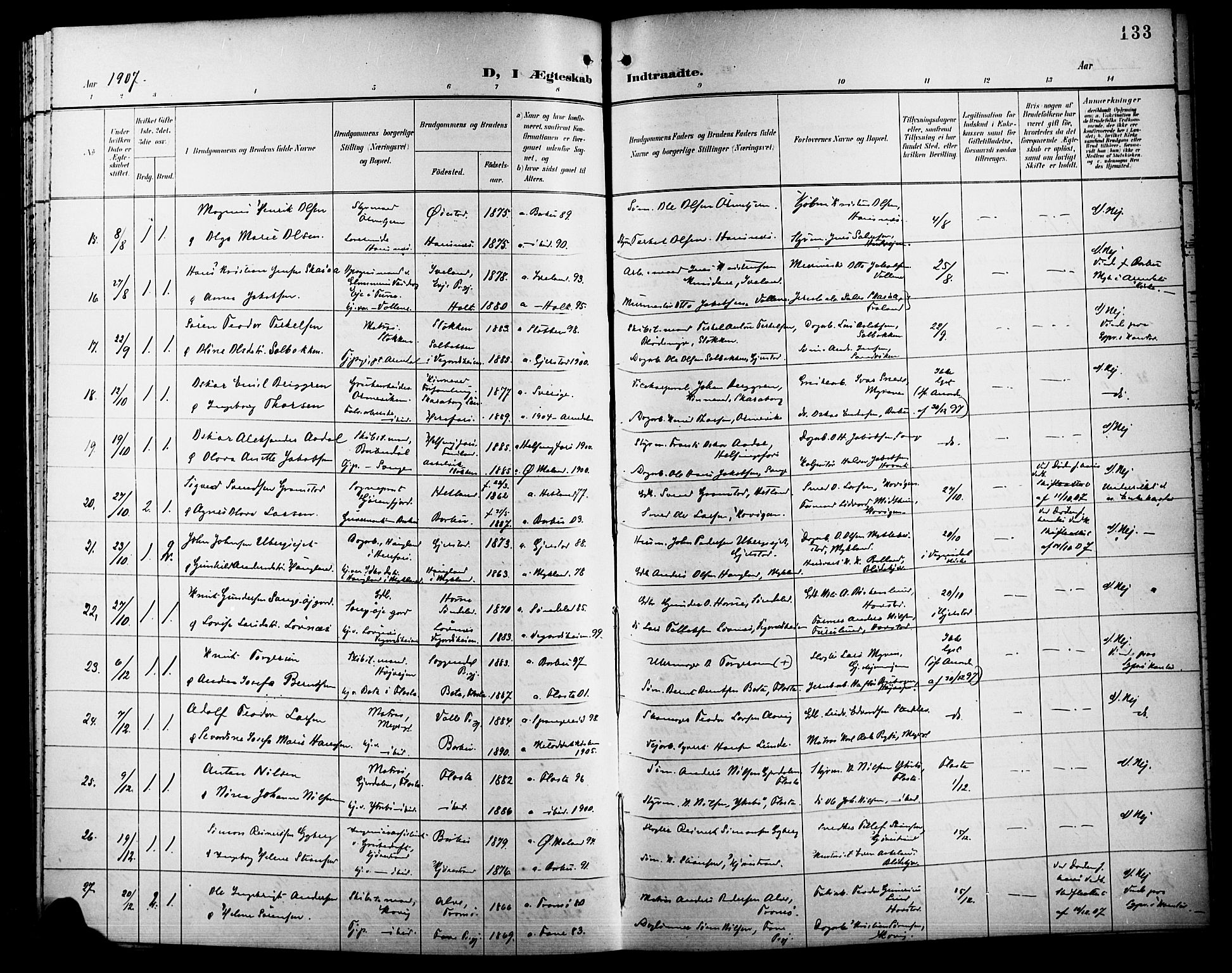 Barbu sokneprestkontor, SAK/1111-0003/F/Fb/L0003: Parish register (copy) no. B 3, 1897-1911, p. 133