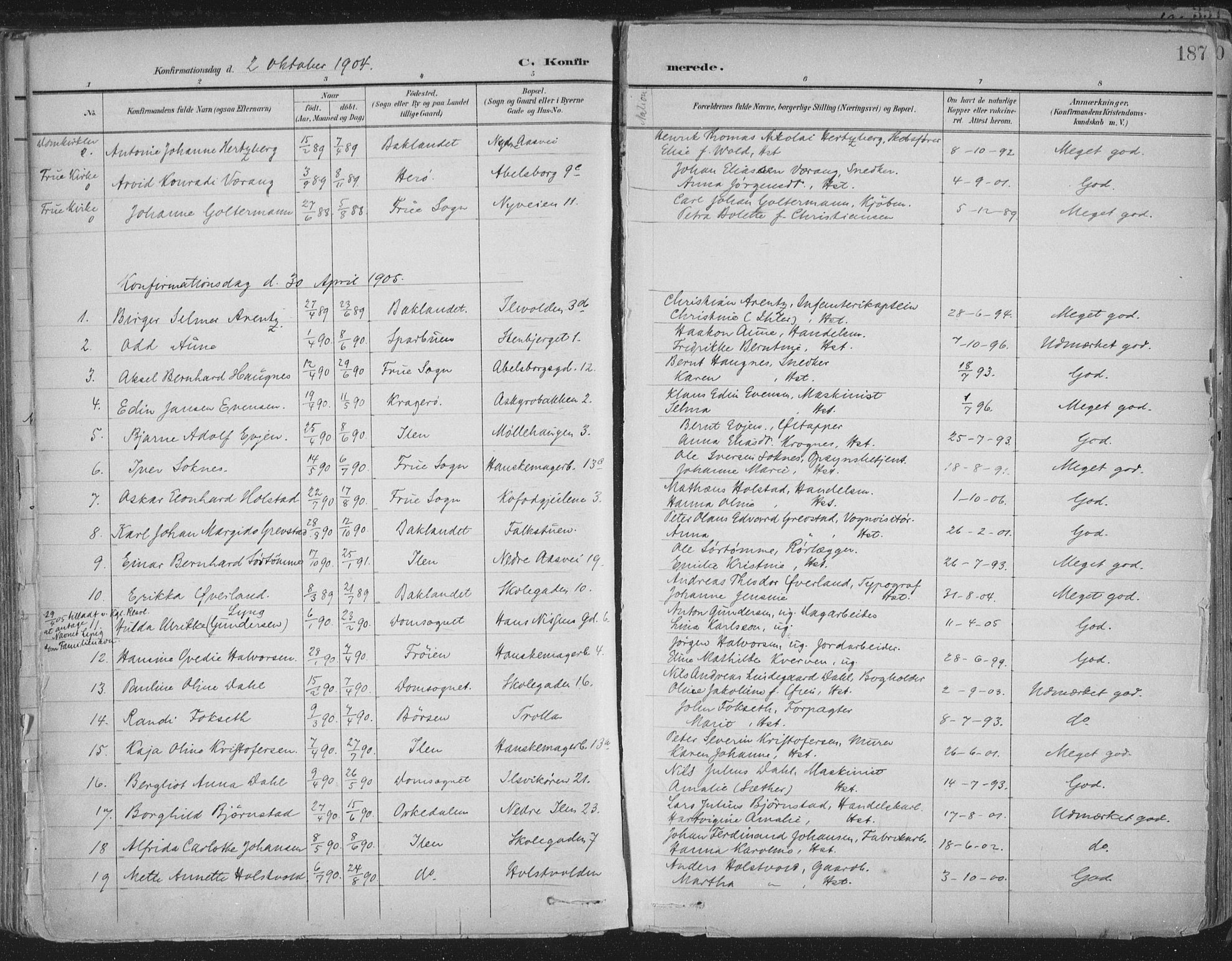 Ministerialprotokoller, klokkerbøker og fødselsregistre - Sør-Trøndelag, SAT/A-1456/603/L0167: Parish register (official) no. 603A06, 1896-1932, p. 187
