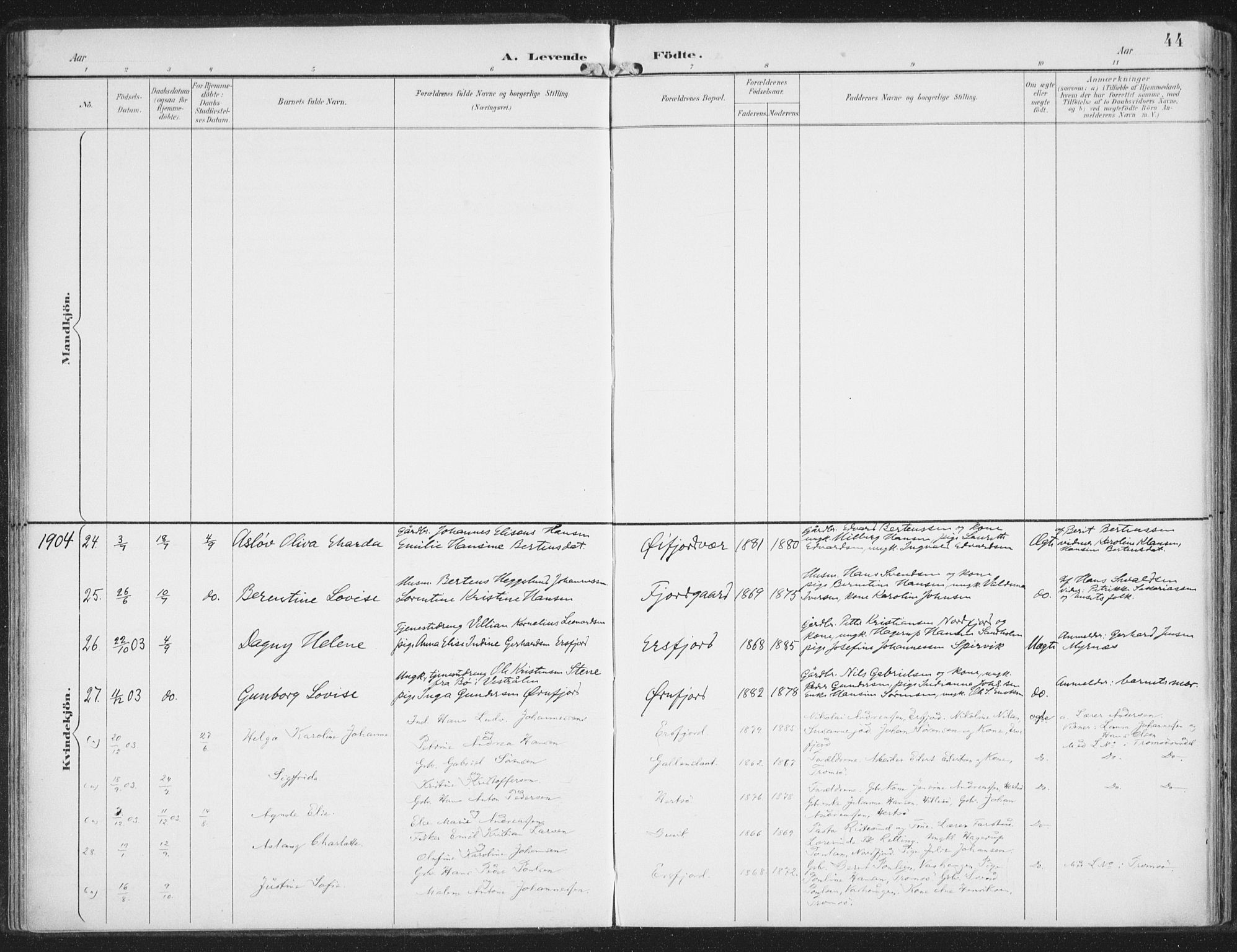 Lenvik sokneprestembete, SATØ/S-1310/H/Ha/Haa/L0015kirke: Parish register (official) no. 15, 1896-1915, p. 44