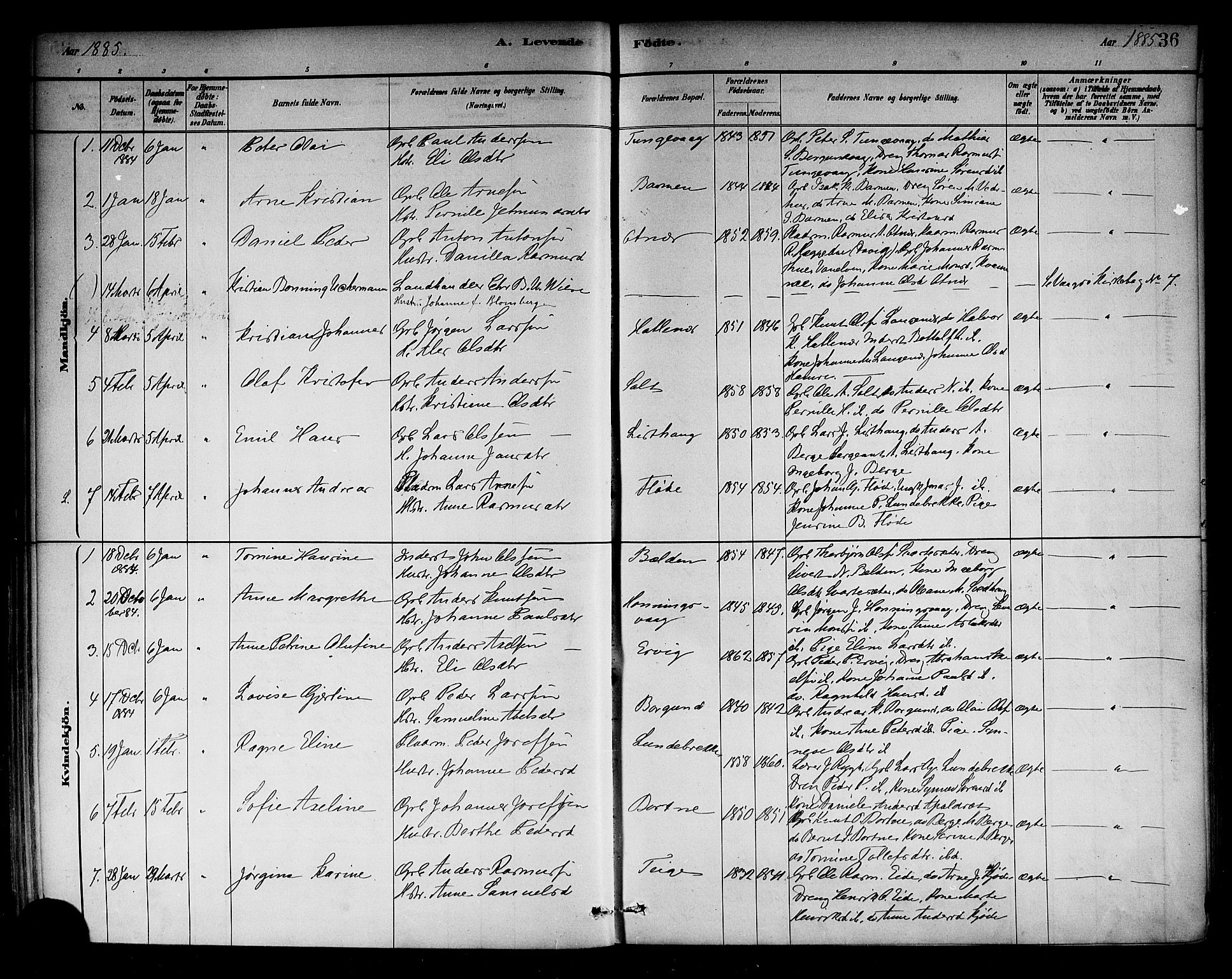 Selje sokneprestembete, SAB/A-99938/H/Ha/Haa/Haab: Parish register (official) no. B 1, 1881-1890, p. 36