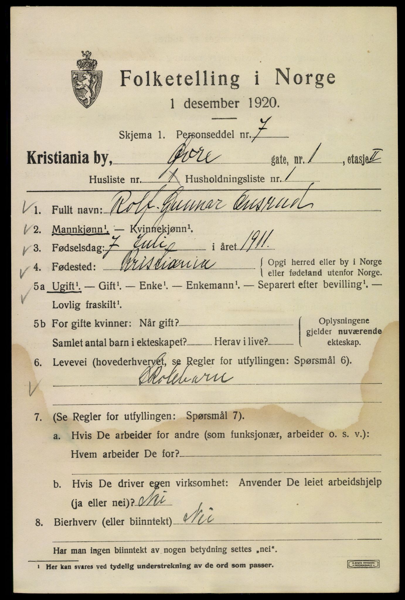 SAO, 1920 census for Kristiania, 1920, p. 658873