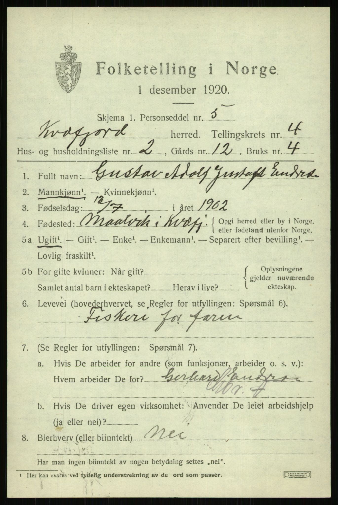 SATØ, 1920 census for Kvæfjord, 1920, p. 2151