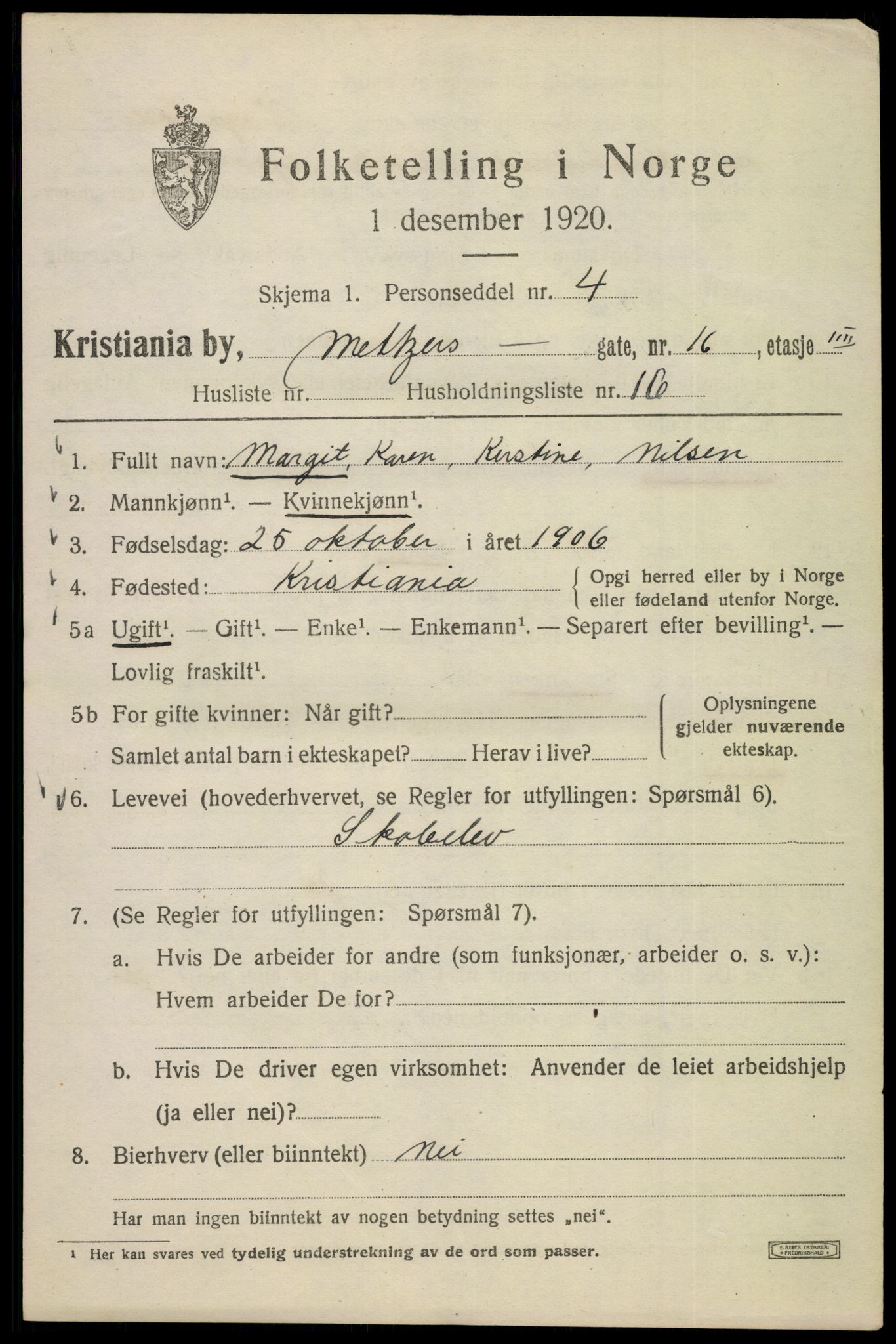 SAO, 1920 census for Kristiania, 1920, p. 395123