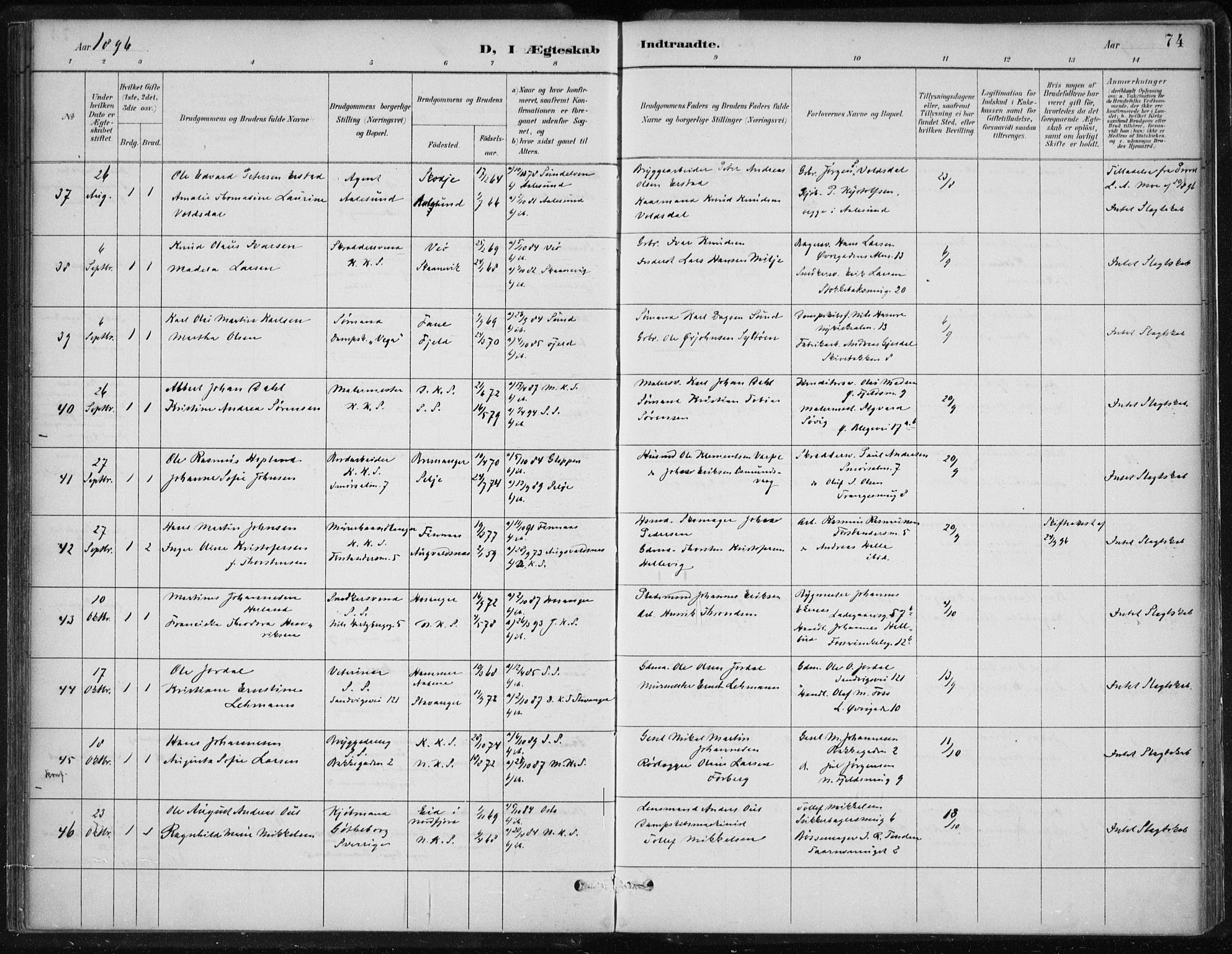 Korskirken sokneprestembete, SAB/A-76101/H/Hab: Parish register (copy) no. D 3, 1887-1906, p. 74