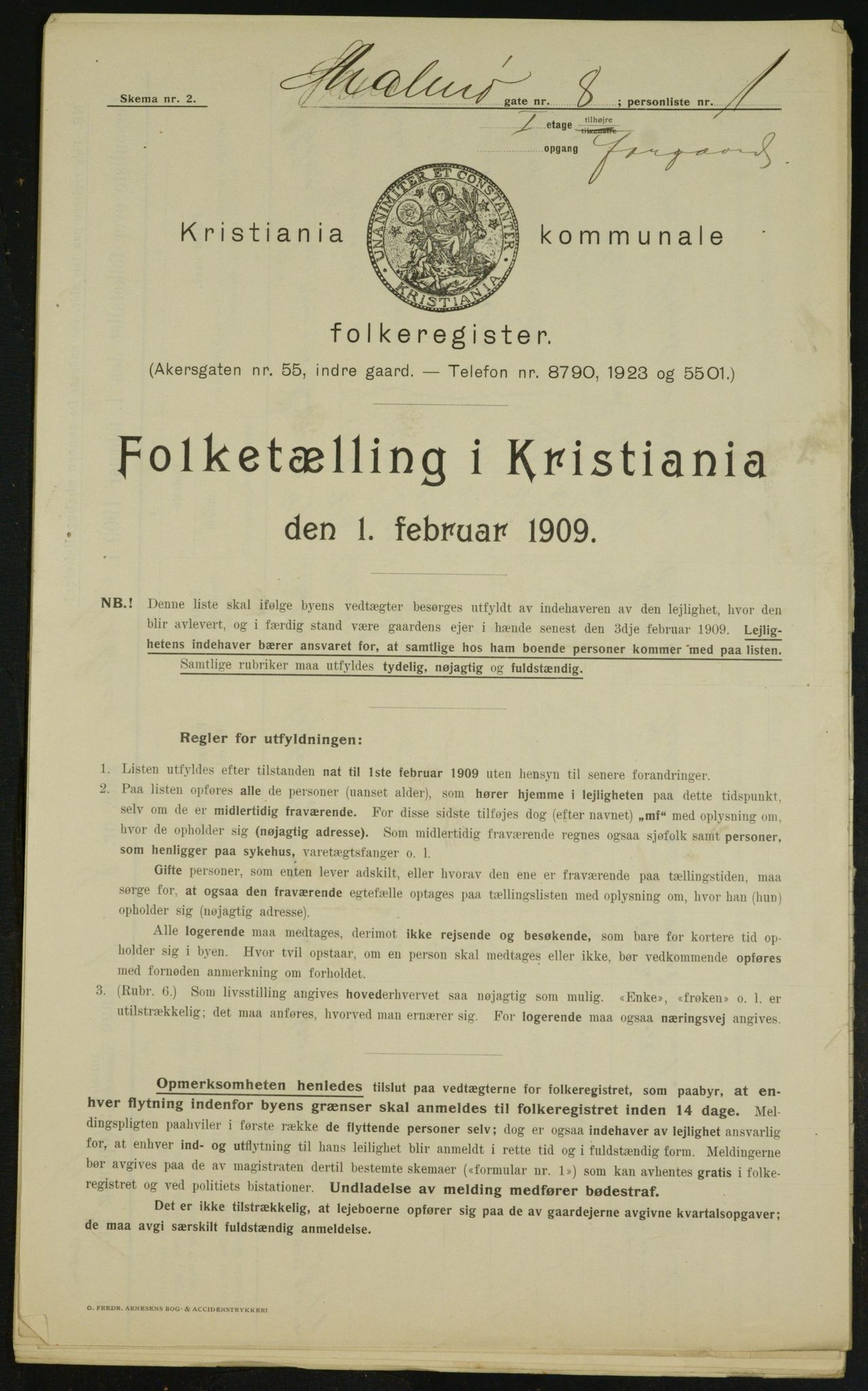 OBA, Municipal Census 1909 for Kristiania, 1909, p. 54605