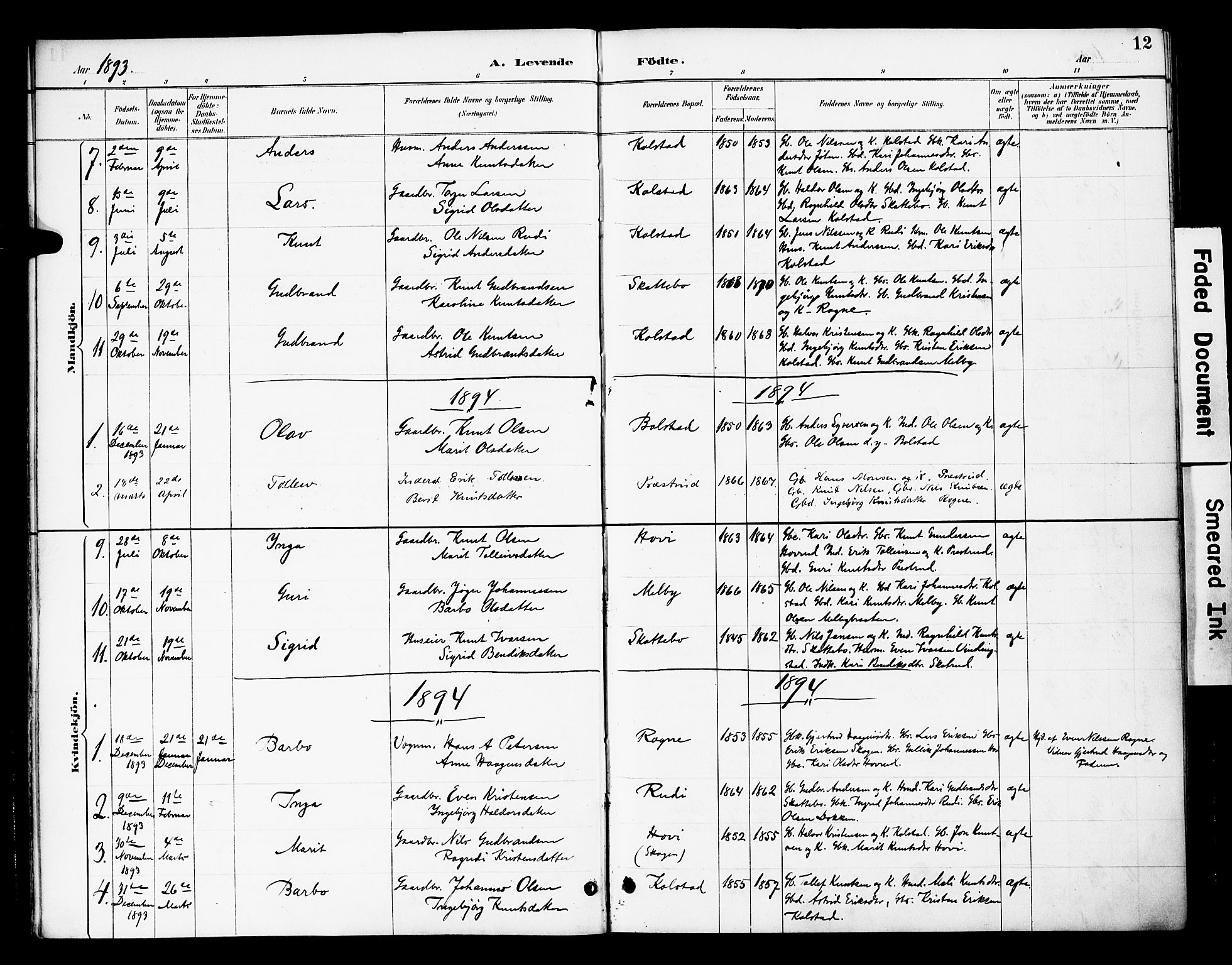 Øystre Slidre prestekontor, SAH/PREST-138/H/Ha/Haa/L0003: Parish register (official) no. 3, 1887-1910, p. 12