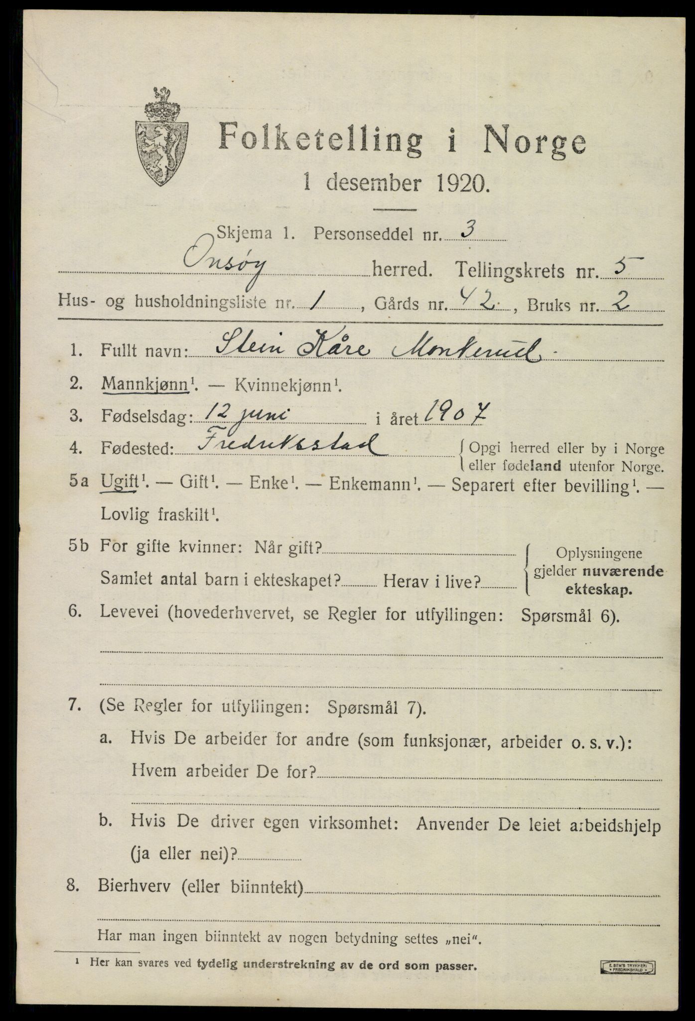 SAO, 1920 census for Onsøy, 1920, p. 6420