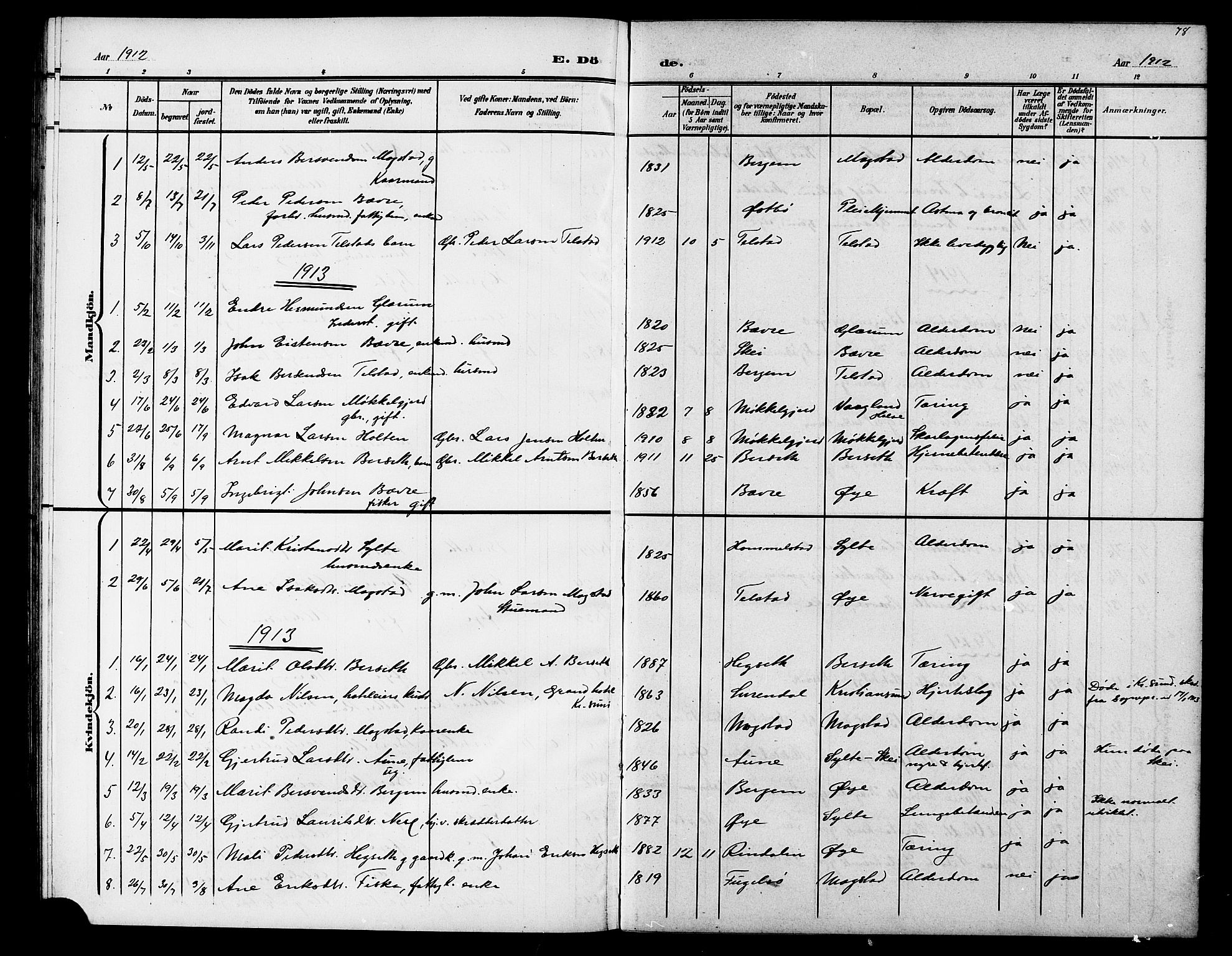 Ministerialprotokoller, klokkerbøker og fødselsregistre - Møre og Romsdal, AV/SAT-A-1454/595/L1053: Parish register (copy) no. 595C05, 1901-1919, p. 78