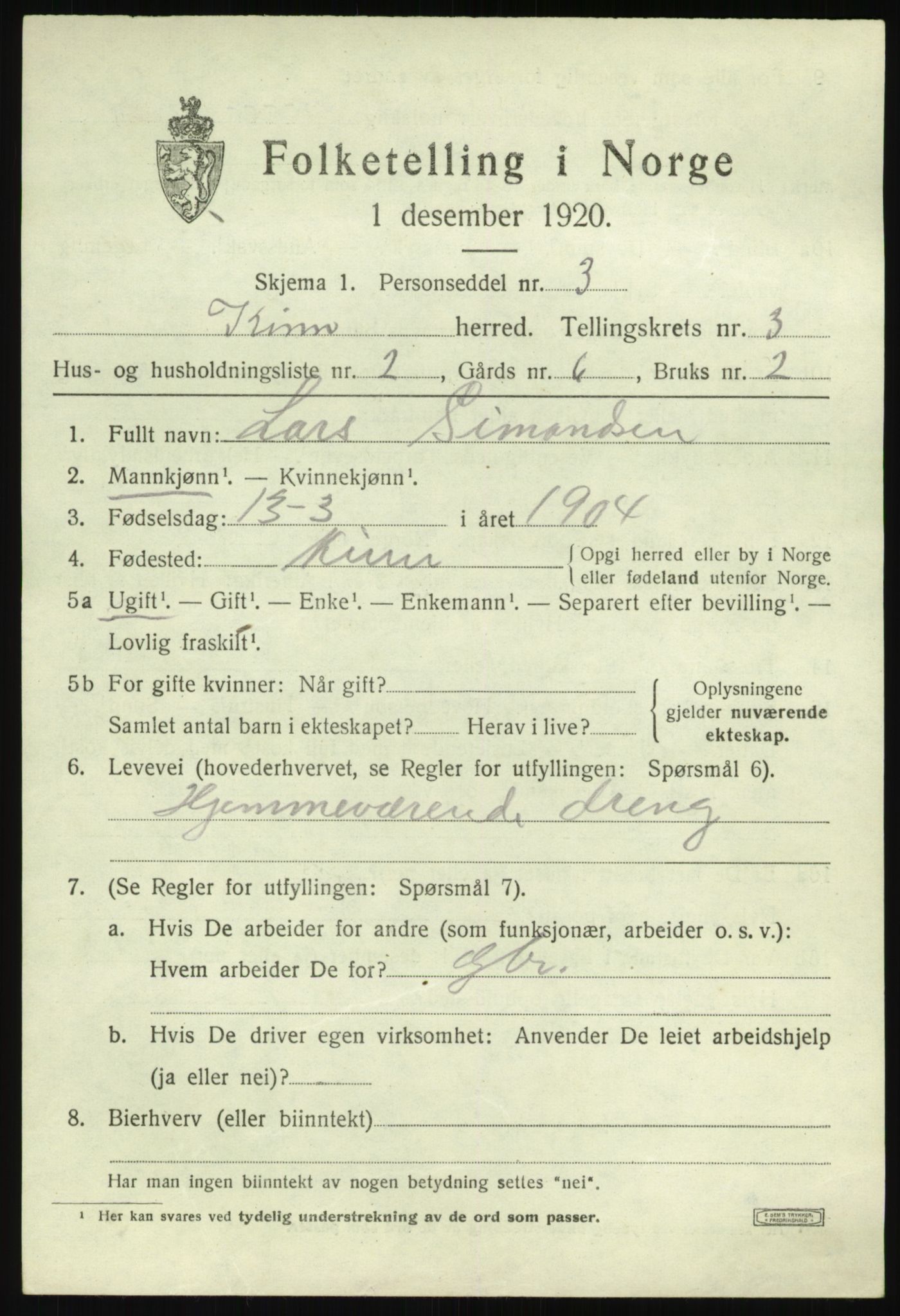 SAB, 1920 census for Kinn, 1920, p. 2281