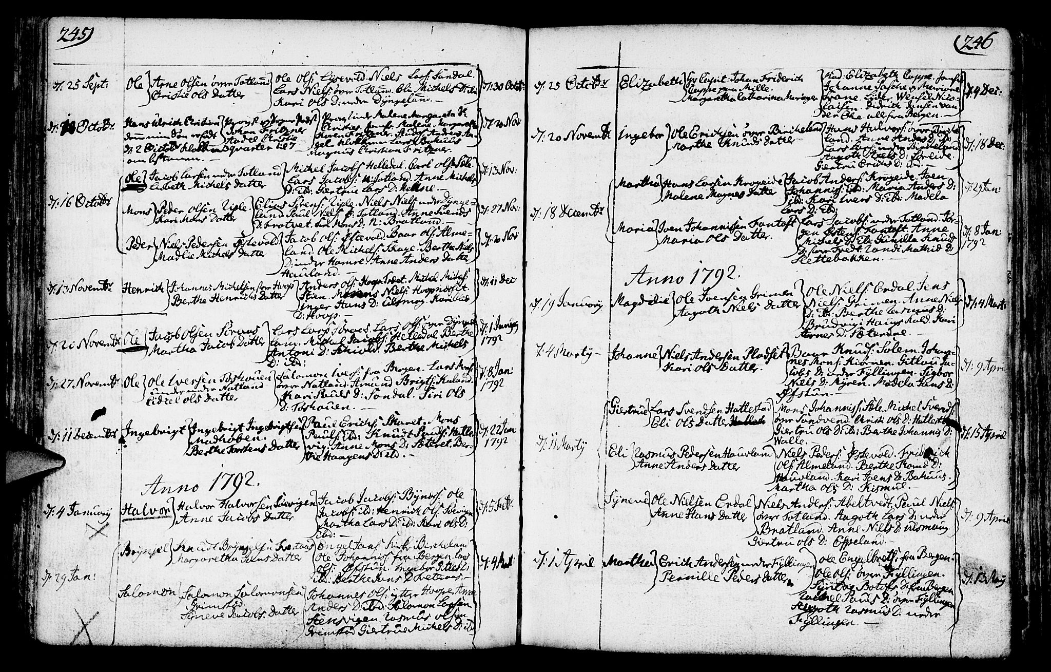 Fana Sokneprestembete, AV/SAB-A-75101/H/Haa/Haaa/L0005: Parish register (official) no. A 5, 1773-1799, p. 245-246