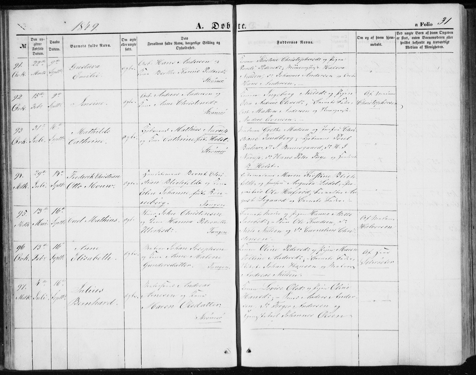 Strømsø kirkebøker, AV/SAKO-A-246/F/Fa/L0014: Parish register (official) no. I 14, 1848-1858, p. 31