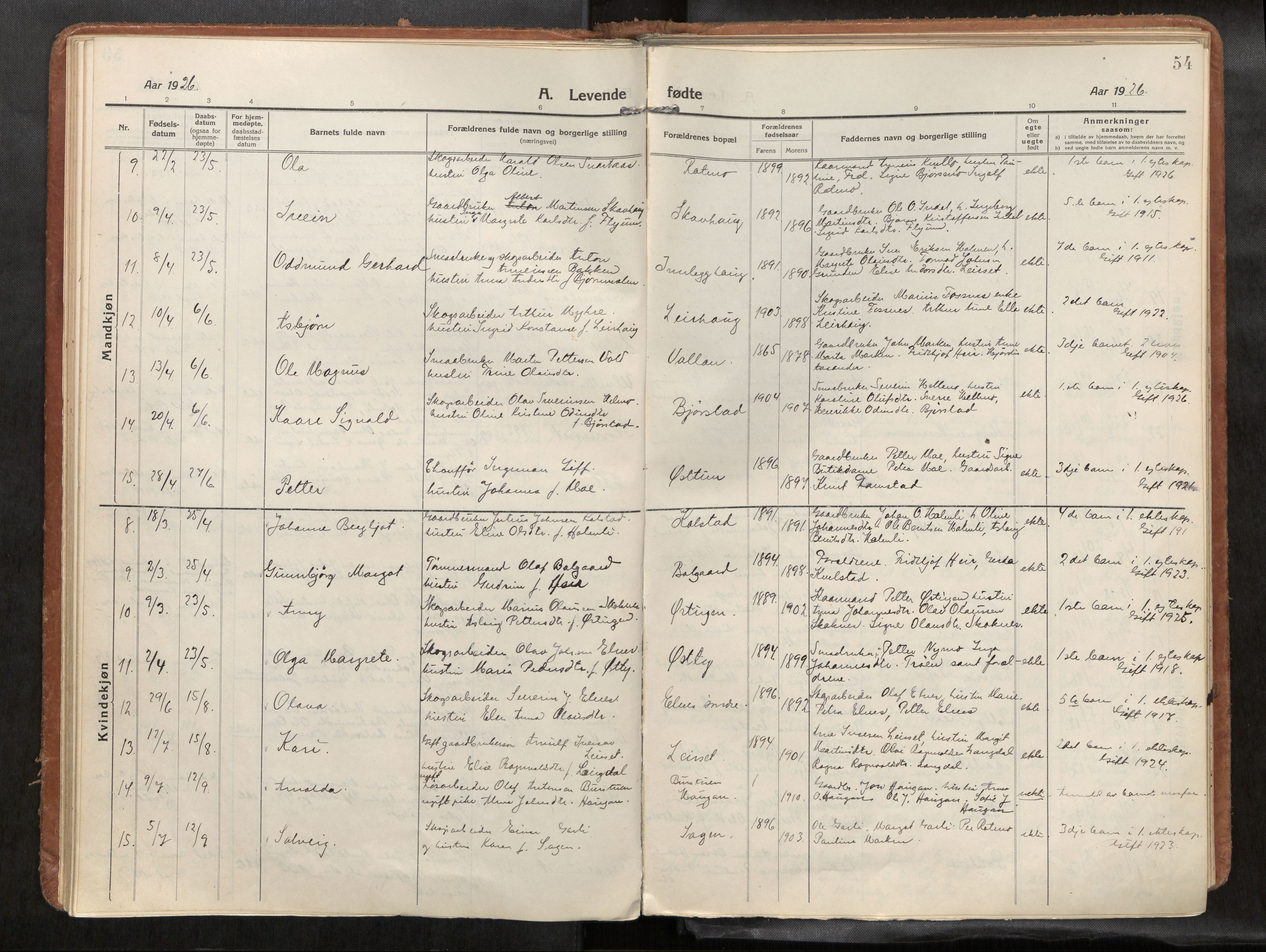 Verdal sokneprestkontor, AV/SAT-A-1156/2/H/Haa/L0004: Parish register (official) no. 4, 1916-1928, p. 54