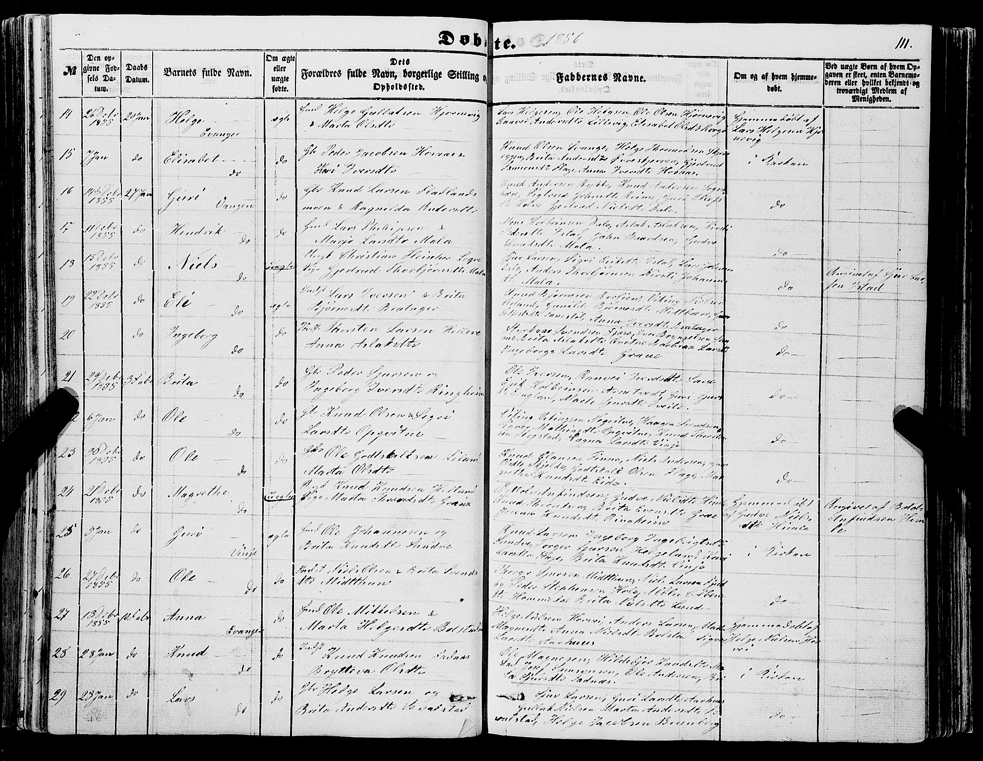 Voss sokneprestembete, SAB/A-79001/H/Haa: Parish register (official) no. A 16, 1849-1863, p. 111