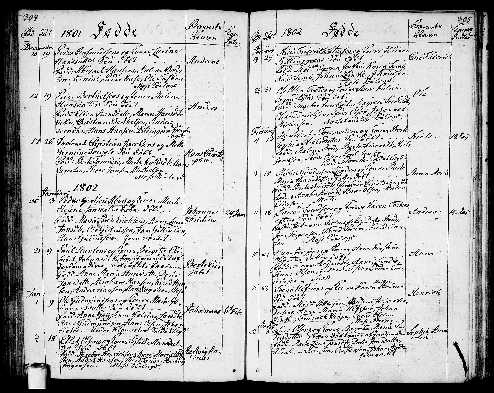 Moss prestekontor Kirkebøker, SAO/A-2003/F/Fa/L0004: Parish register (official) no. I 4, 1784-1808, p. 304-305
