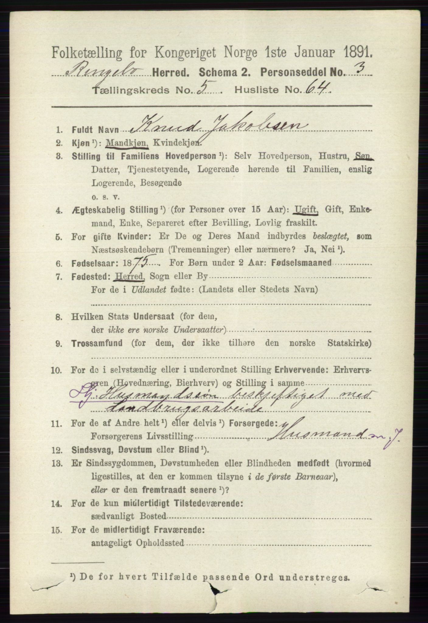 RA, 1891 census for 0520 Ringebu, 1891, p. 2357